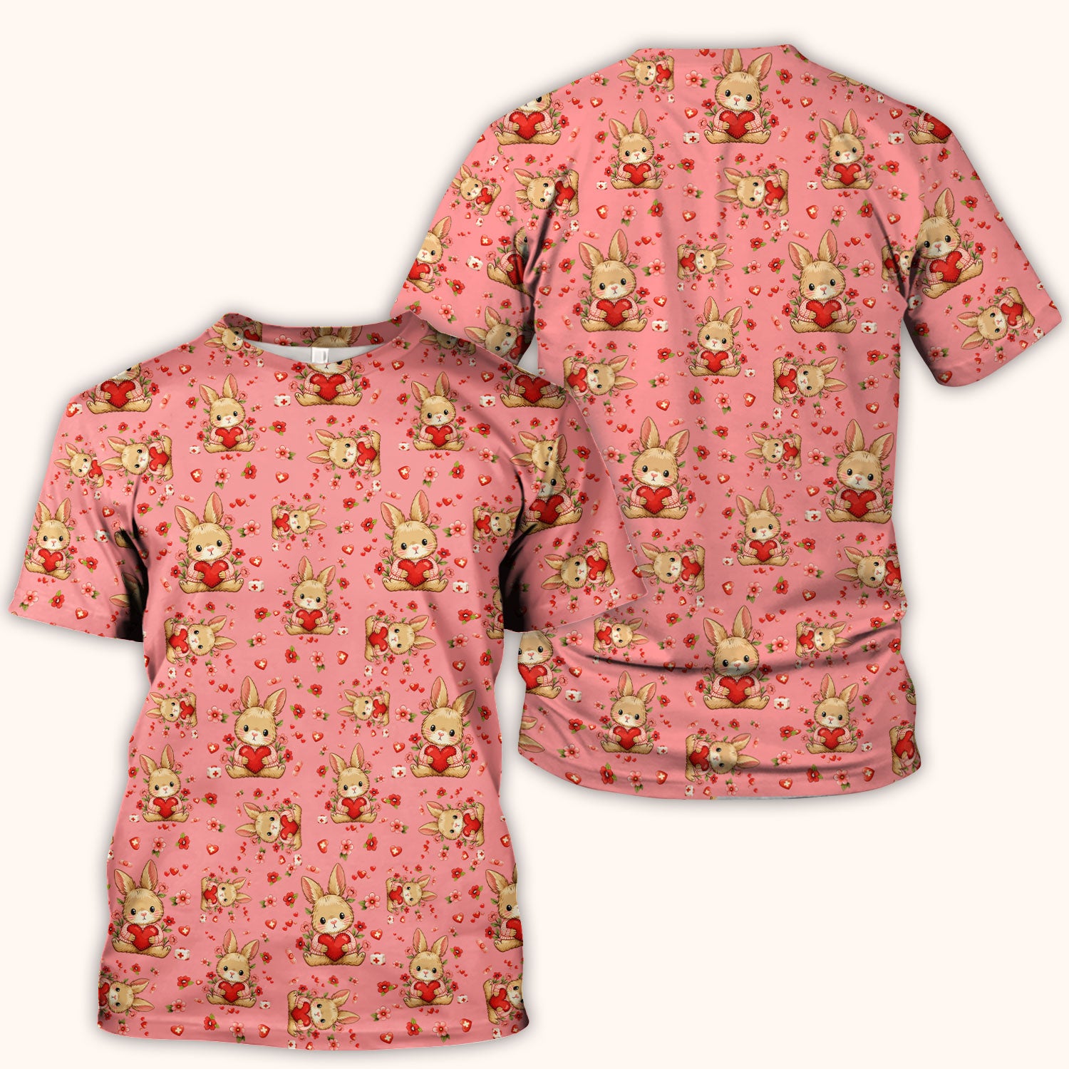 Adorable Bunny Heart Healthcare Design Scrub Top, Comfortable Scrubs for Nurses, Easter