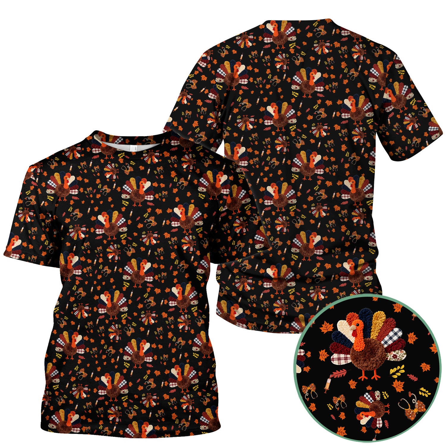 Thanksgiving Comfortable Scrubs for Nurses - Funny Autumn Turkey Shirt - Breathable Fabrics Nursing Uniform