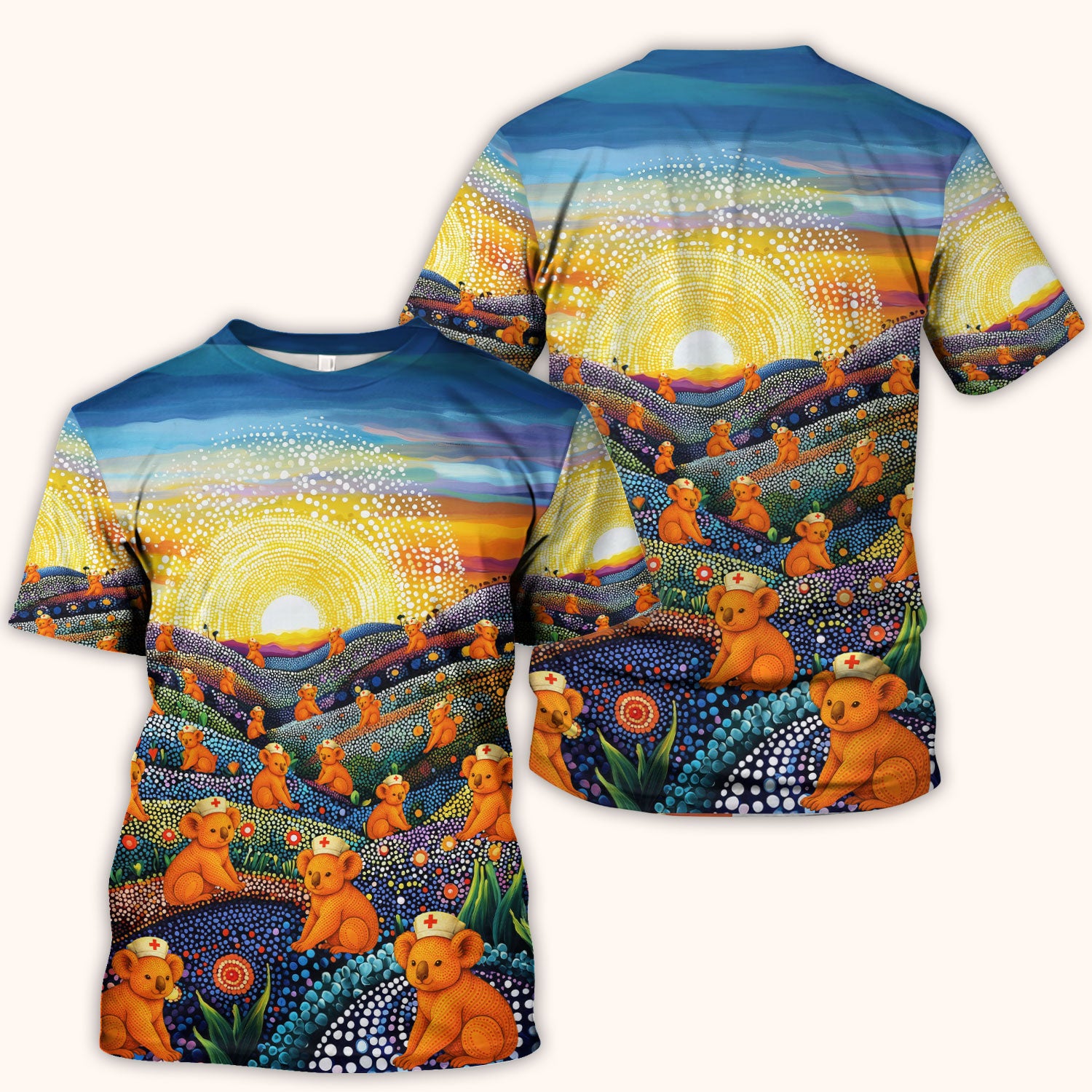 Australian Koala Dot Art Nurse Scrub Top - Women V-Neck Shirt