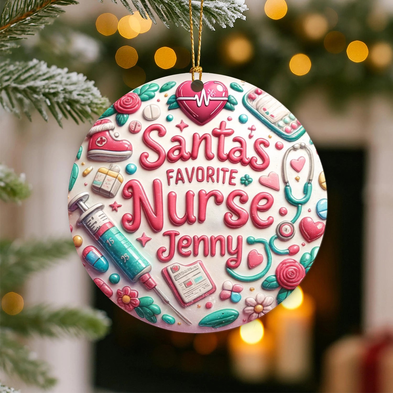 Custom Santa's Favorite Nurse Ornament, Christmas Tree Ceramic Decor, Gift for LPN CNA RN