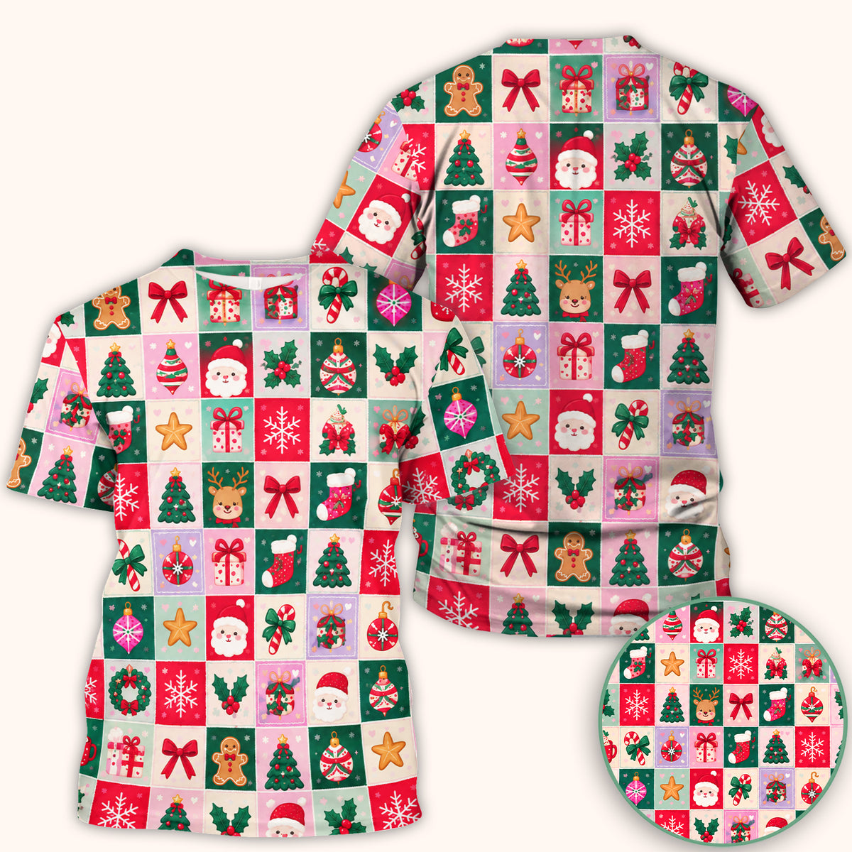 Cute Christmas Santa Patchwork Scrub Top, Comfortable Scrubs for Nurses