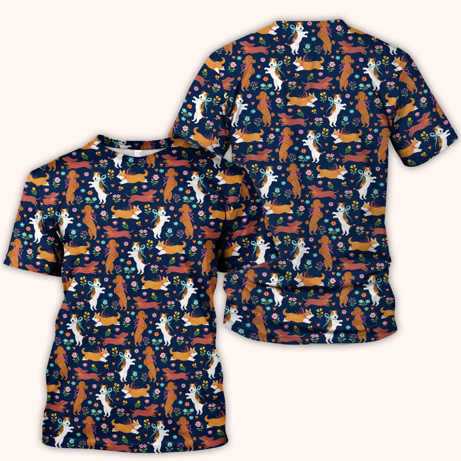 Cute Cartoon Dog Print Nurse Scrub Top, Comfortable Scrubs for Nurses