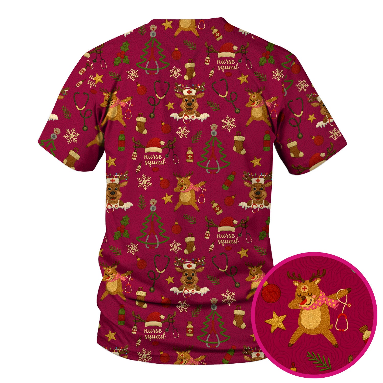 Funny Xmas Scrub Shirt - Cute Reindeer Holiday Scrub Top - Christmas Medical Scrubs Gift for Women CNA RN Doctor Nurse Tech Staff Hospital Team