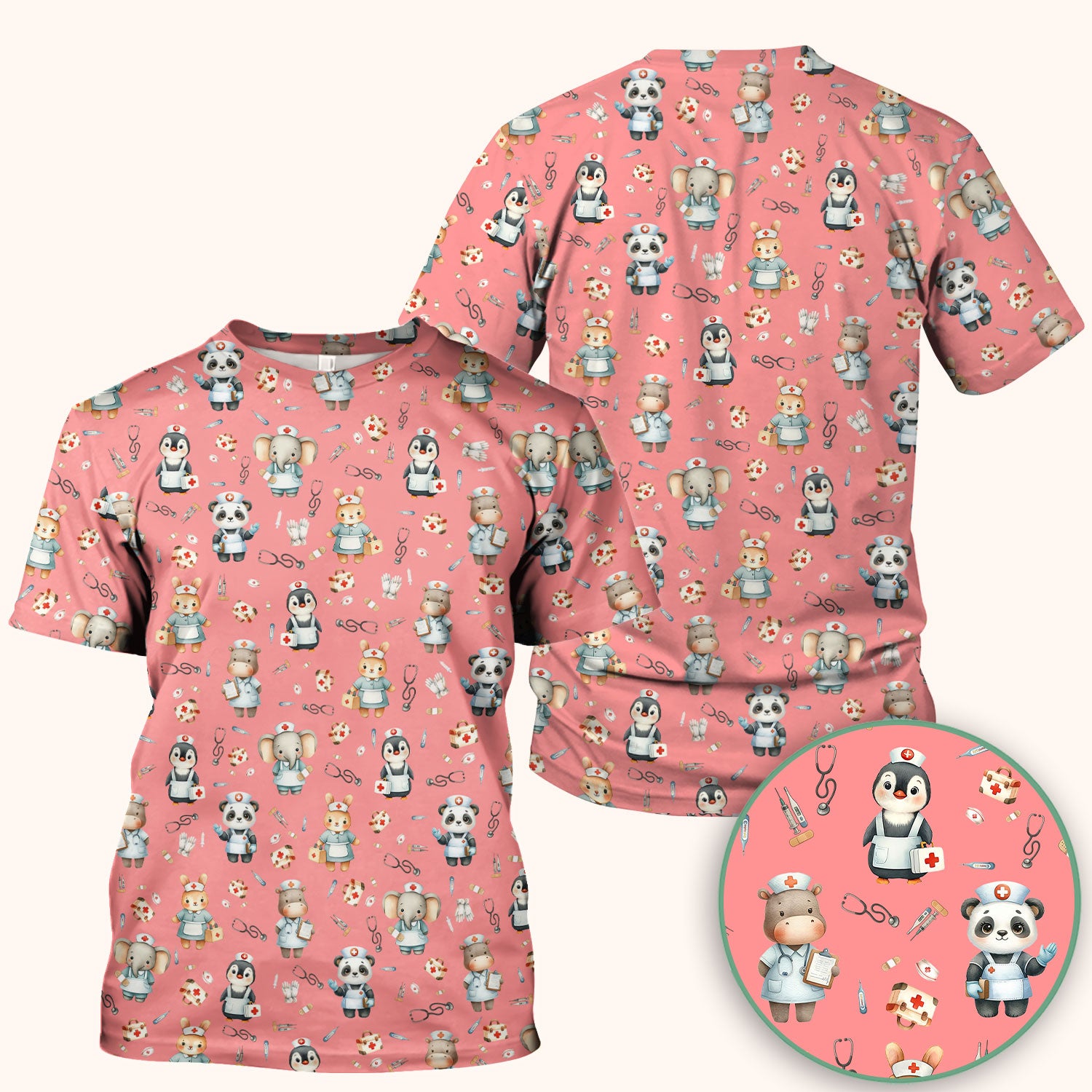 Cute Animal Scrub Top for Women - Funny Panda Rabbit Penguin Shirt - Breathable Med Uniform - Comfortable Scrubs for Nurses