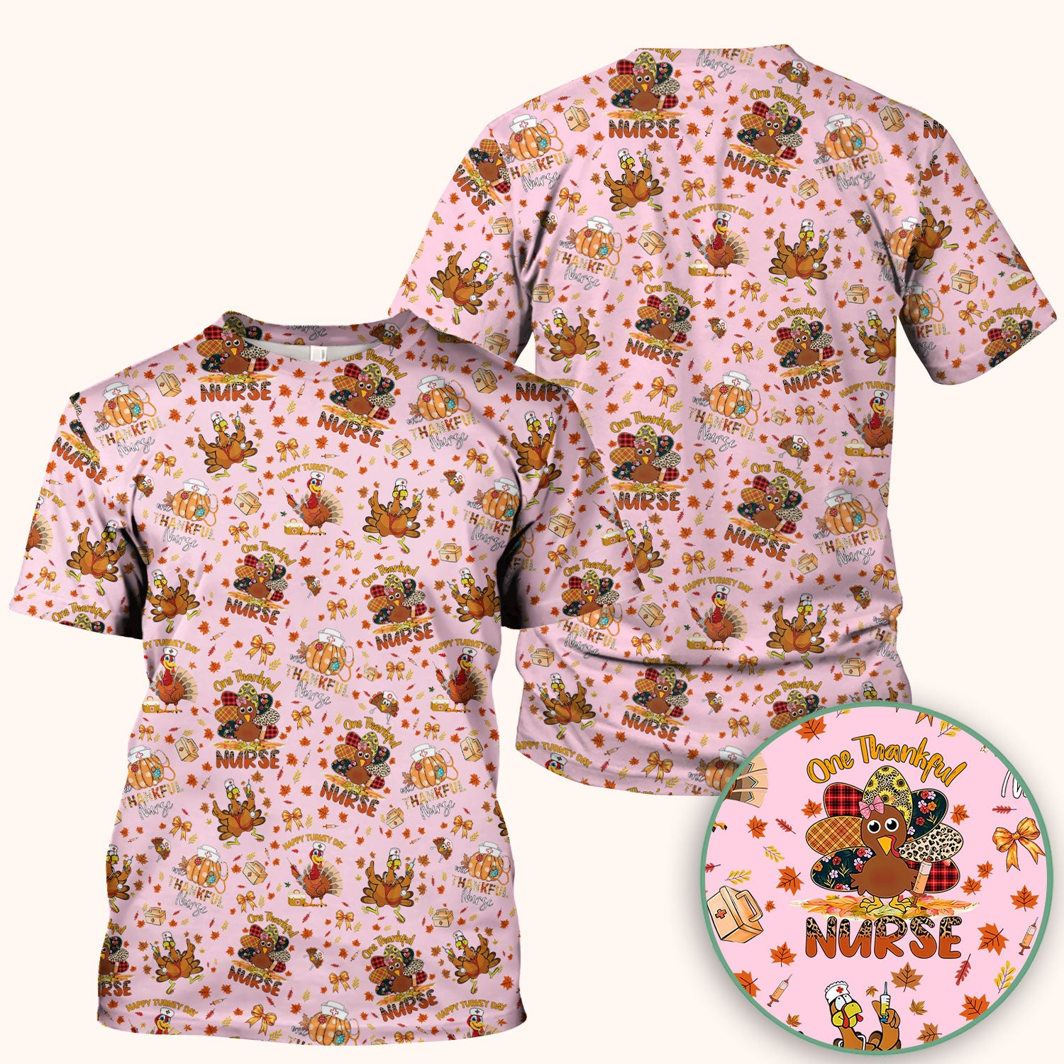 Thanksgiving Nurse Fall Scrub Top for Women - Cute Turkey and Pumpkin Shirt - Autumn Medical Shirt Gift for RN CNA LPN Doctor