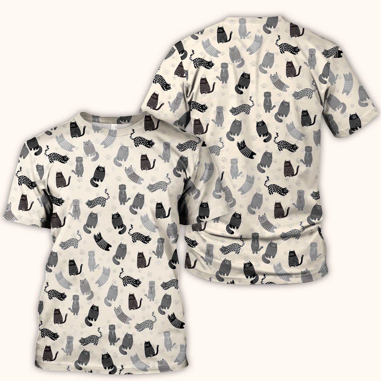 Cute Cat and Paw Print Pattern Scrub Top, Breathable Fabrics Nursing Uniform