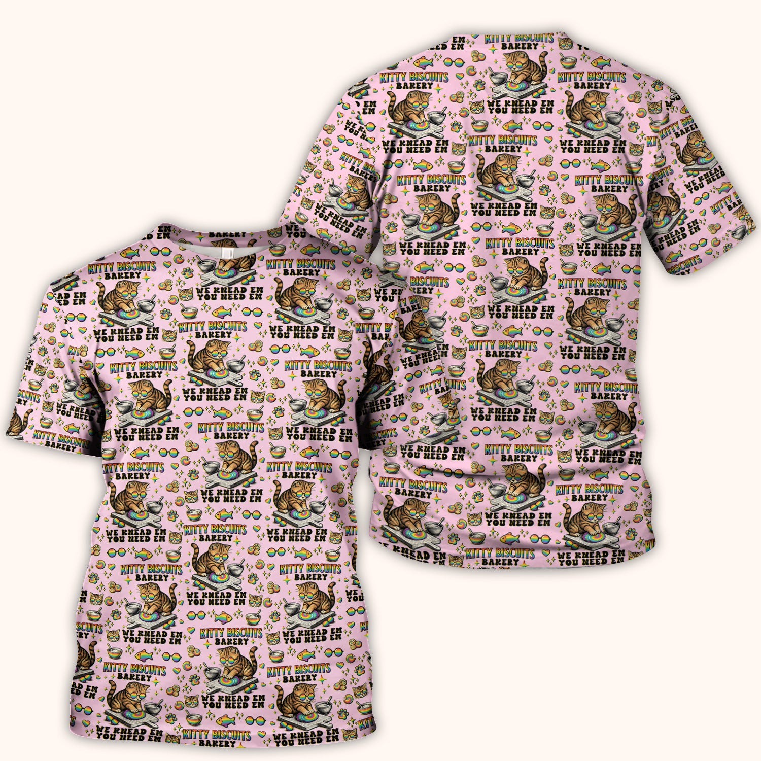 Pride Nurse Cat Baking Rainbow Dough Pattern Scrub Top, Breathable Fabrics Nursing Uniform