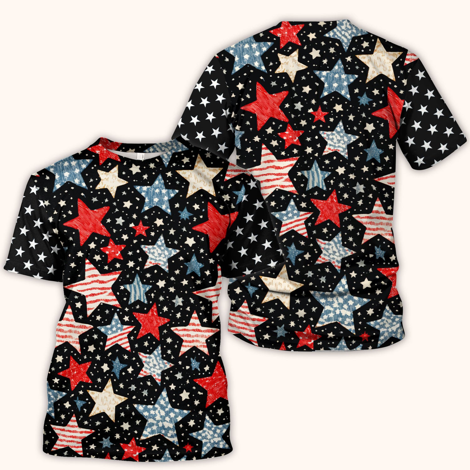 Patriotic Star Pattern Medical Scrub Top, Breathable Fabrics Nursing Uniform