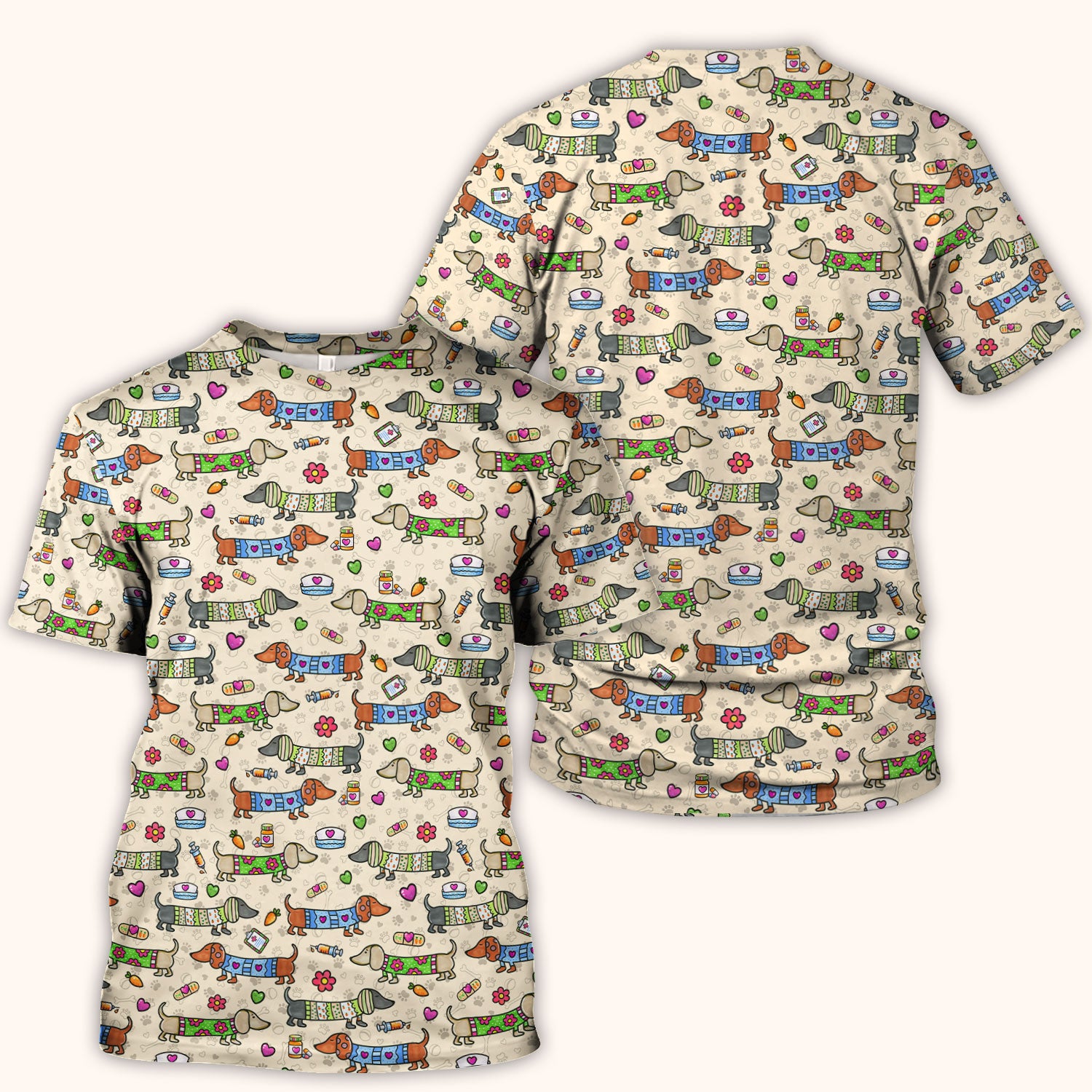 Cute Dachshund Nurse Scrub Top, Funny Wiener Dog Nursing Shirt, Breathable Fabrics Nursing Uniform