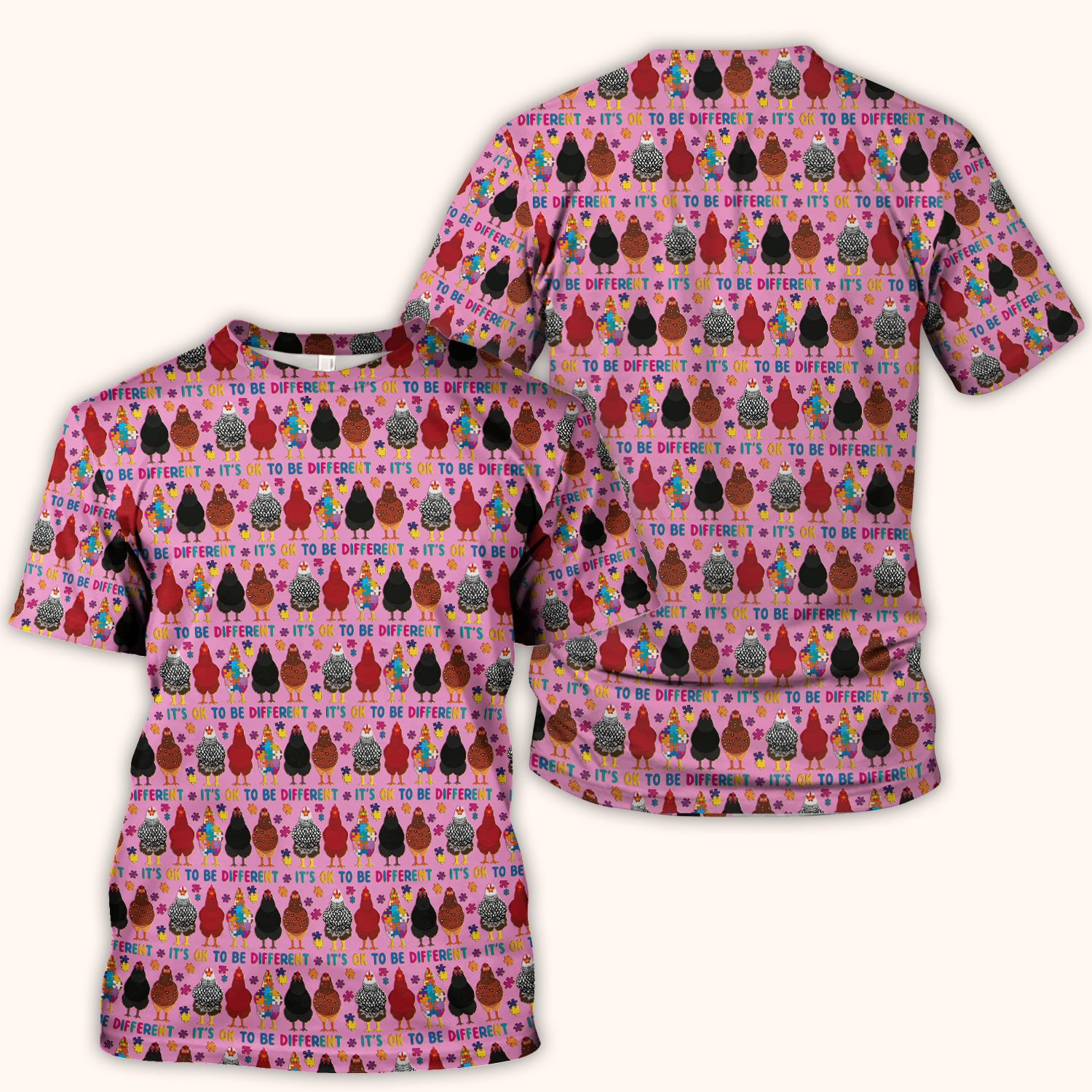 Autism Chicken It’s OK to Be Different Print Scrub Top, Comfortable Scrubs for Nurses