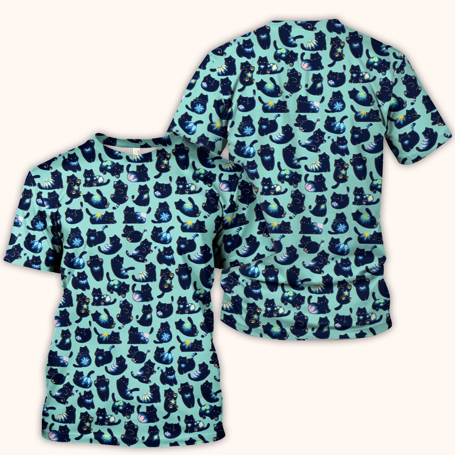 Midnight Cat Scrub Top, Black Cat Pattern Nurse Shirt, Breathable Fabrics Nursing Uniform