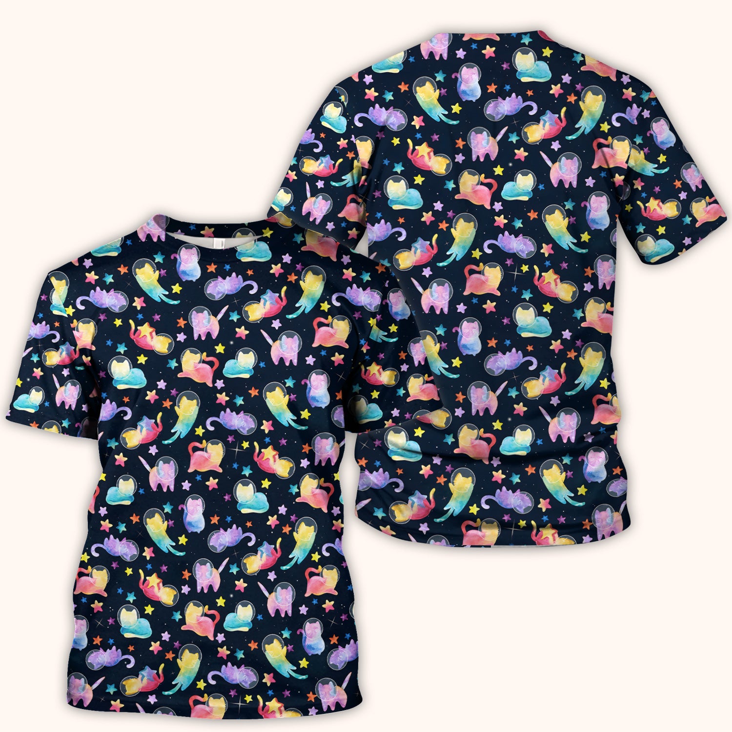 Cute Space Cat Veterinary Pattern Scrub Top for RN, CNA, Galaxy Medical Uniform