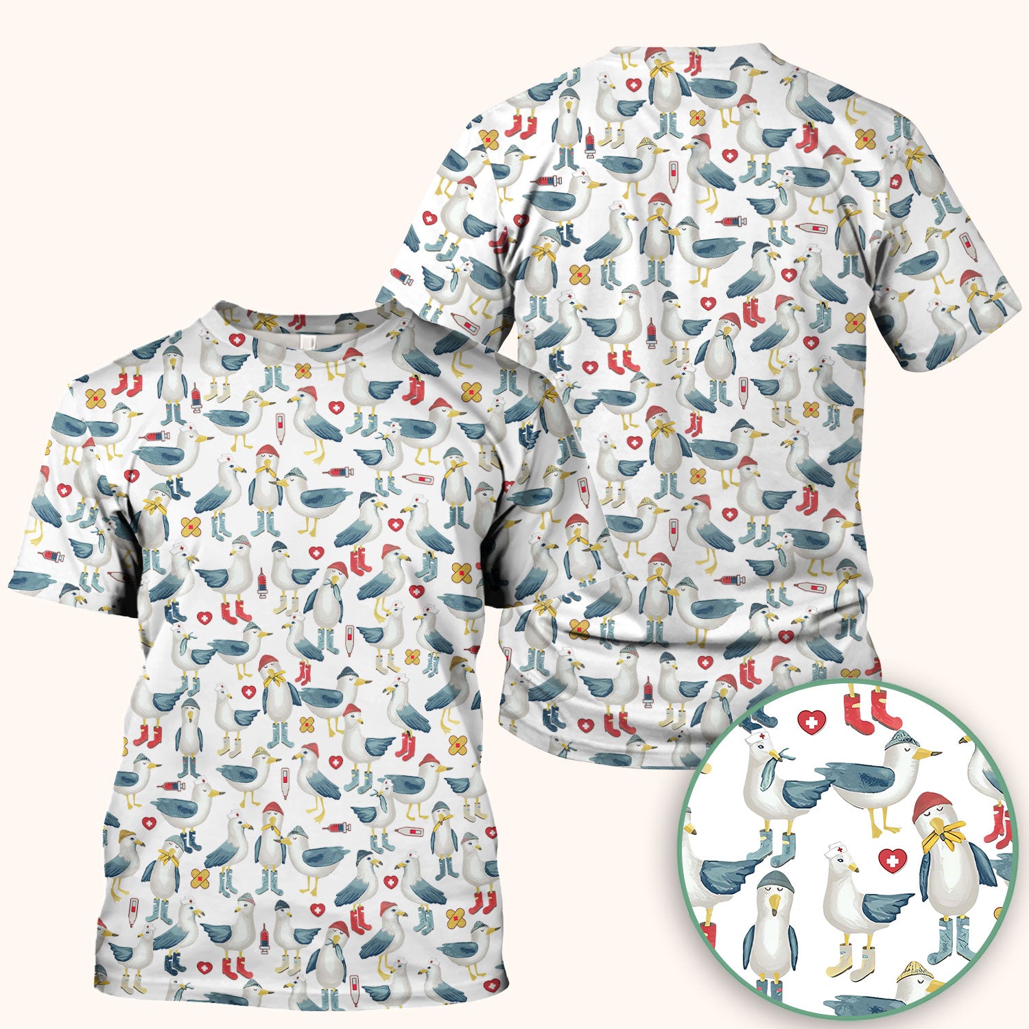 Funny Seagull Nurse Scrub Top - Cute Bird with Medical Icons - Comfortable Scrubs for Women