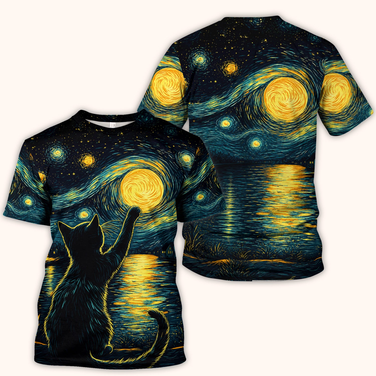 Starry Moonlit Black Cat Scrub Top, Comfortable Scrubs for Nurses