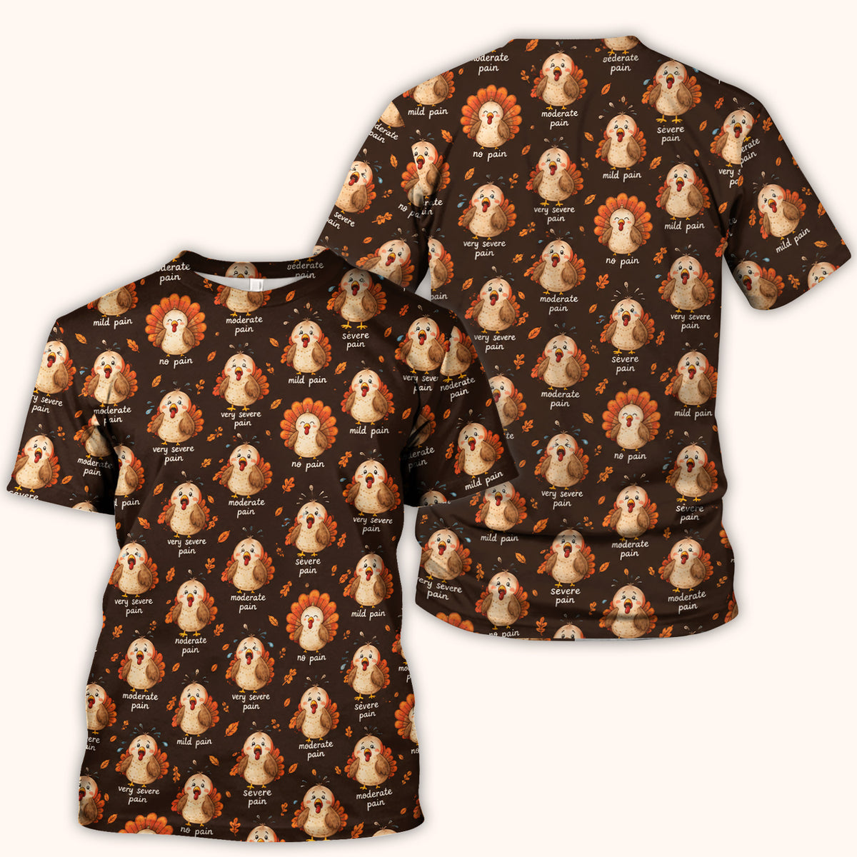Funny Thanksgiving Turkey Pain Scale Pattern Scrub Top, Comfortable Scrubs for Nicu Nurses