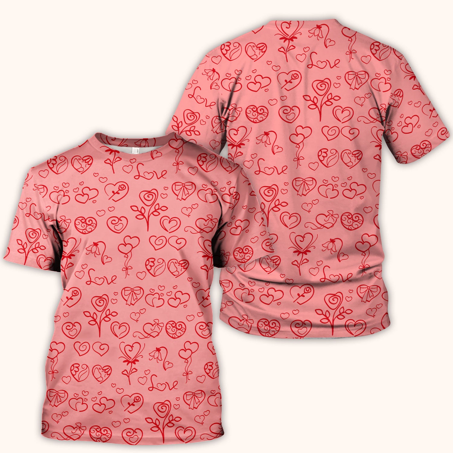 Cute Valentine Heart Scrub Top, Artistic Heart Pink Love Line Art Pattern Nurse Shirt, Comfortable Scrubs For Nursing