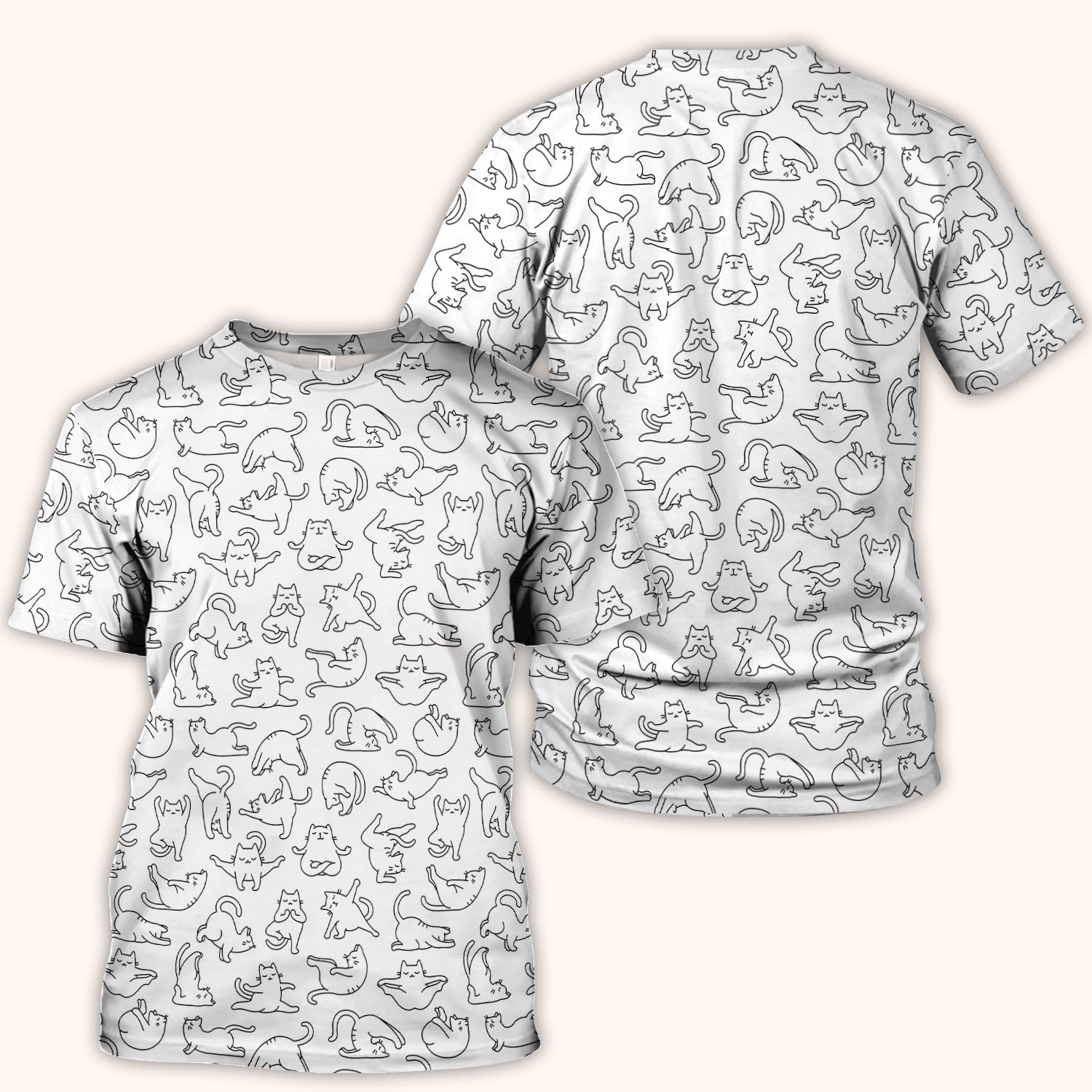 Cute Cat Outline Playing Pattern Scrub Top, Colorful Gothic Nurse Scrubs Uniform