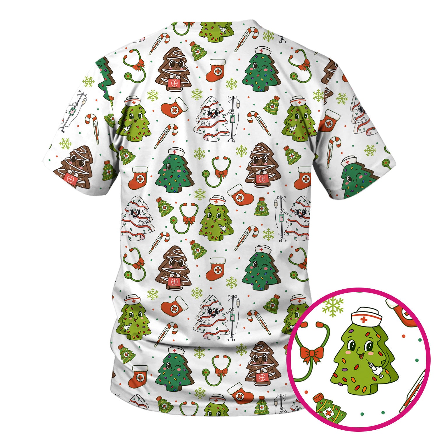 Funny Christmas Nurse Scrub Top - Adorable Tree Pattern Holiday Shirt - Cute Gift for Women RN LPN CNA