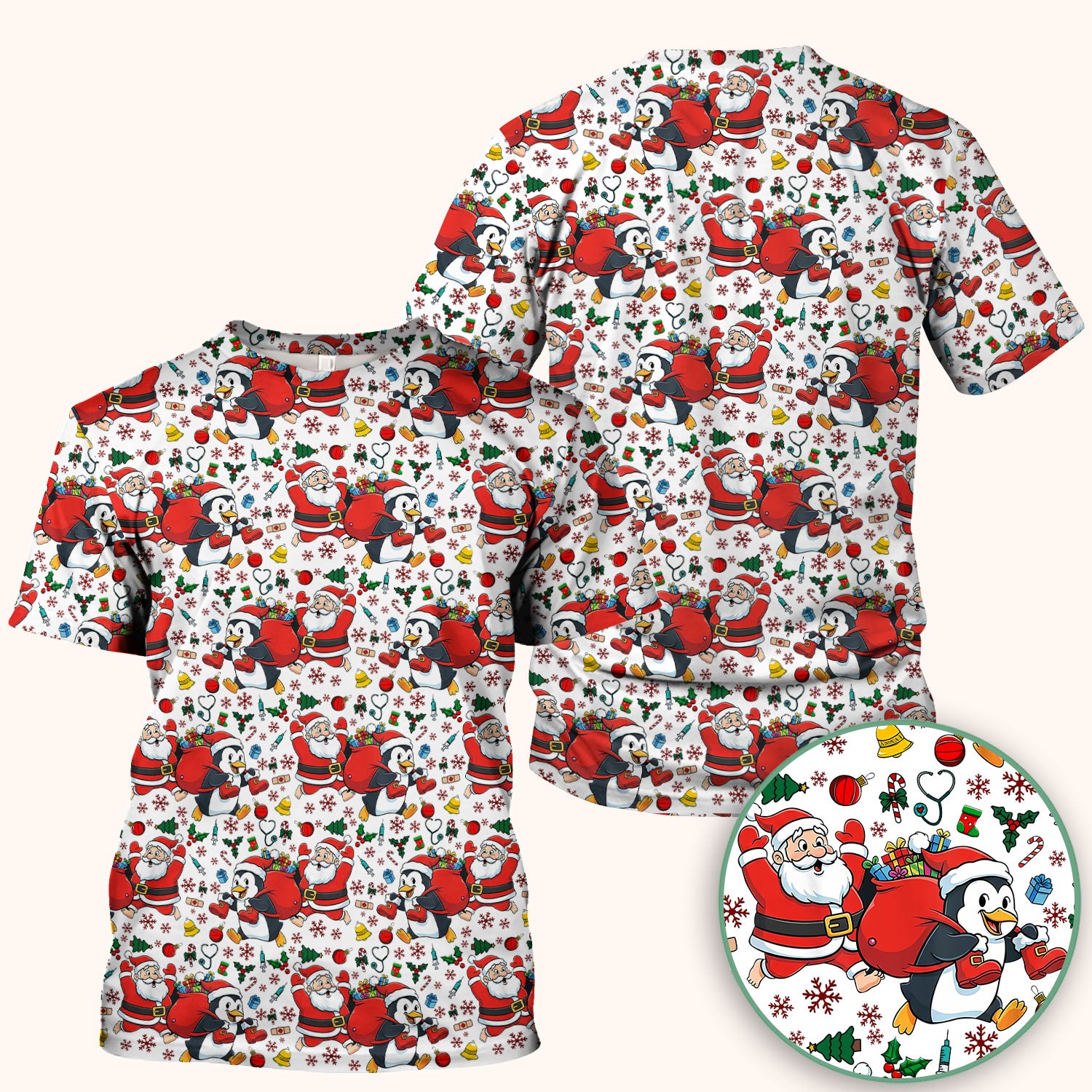 Funny Penguin Christmas Scrub Top - Santa Holiday Nurse Uniform for Women - Medical Gift for RN CNA LPN