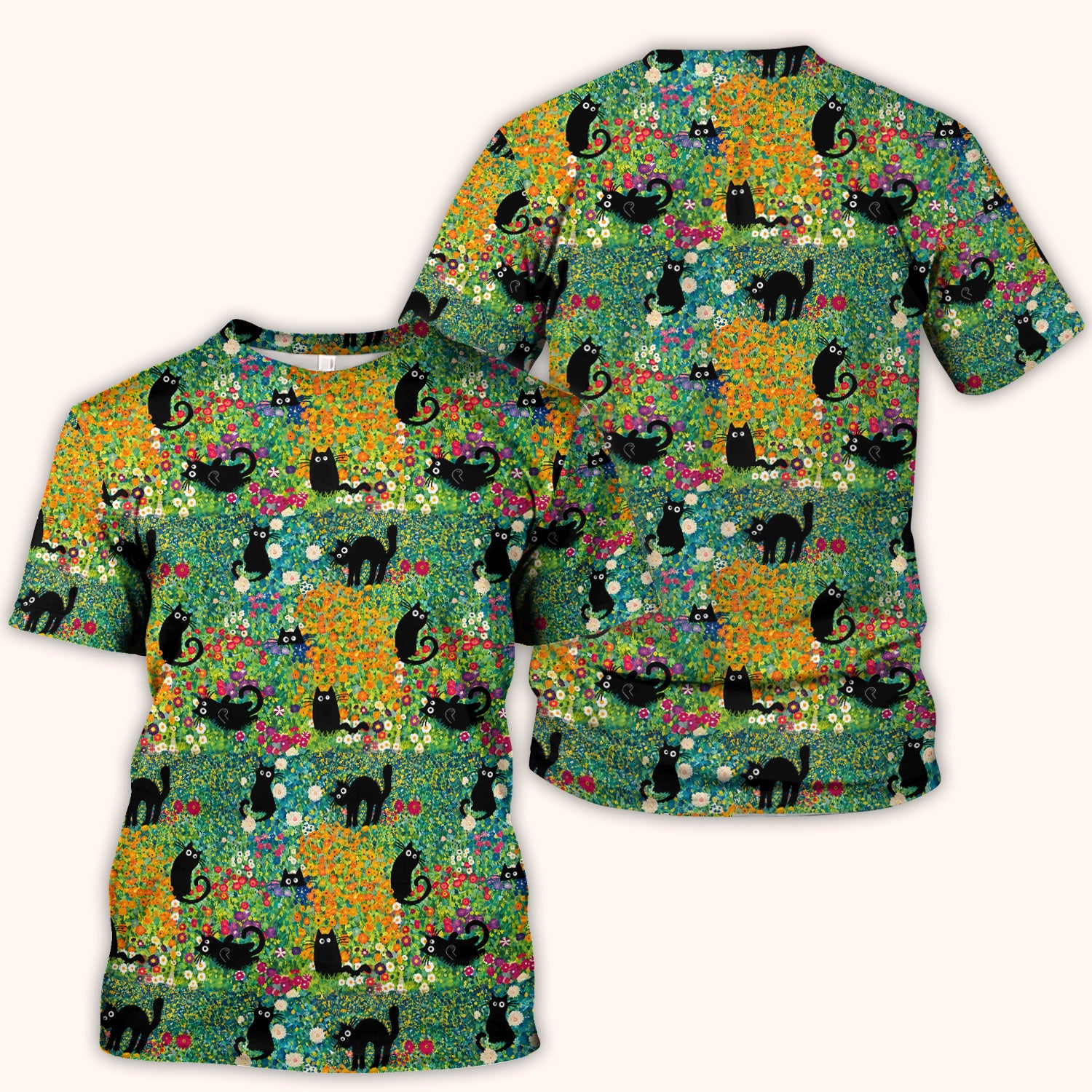 Black Cat Flower Garden Pattern Scrub Top for RN, CNA, Floral Medical Uniform