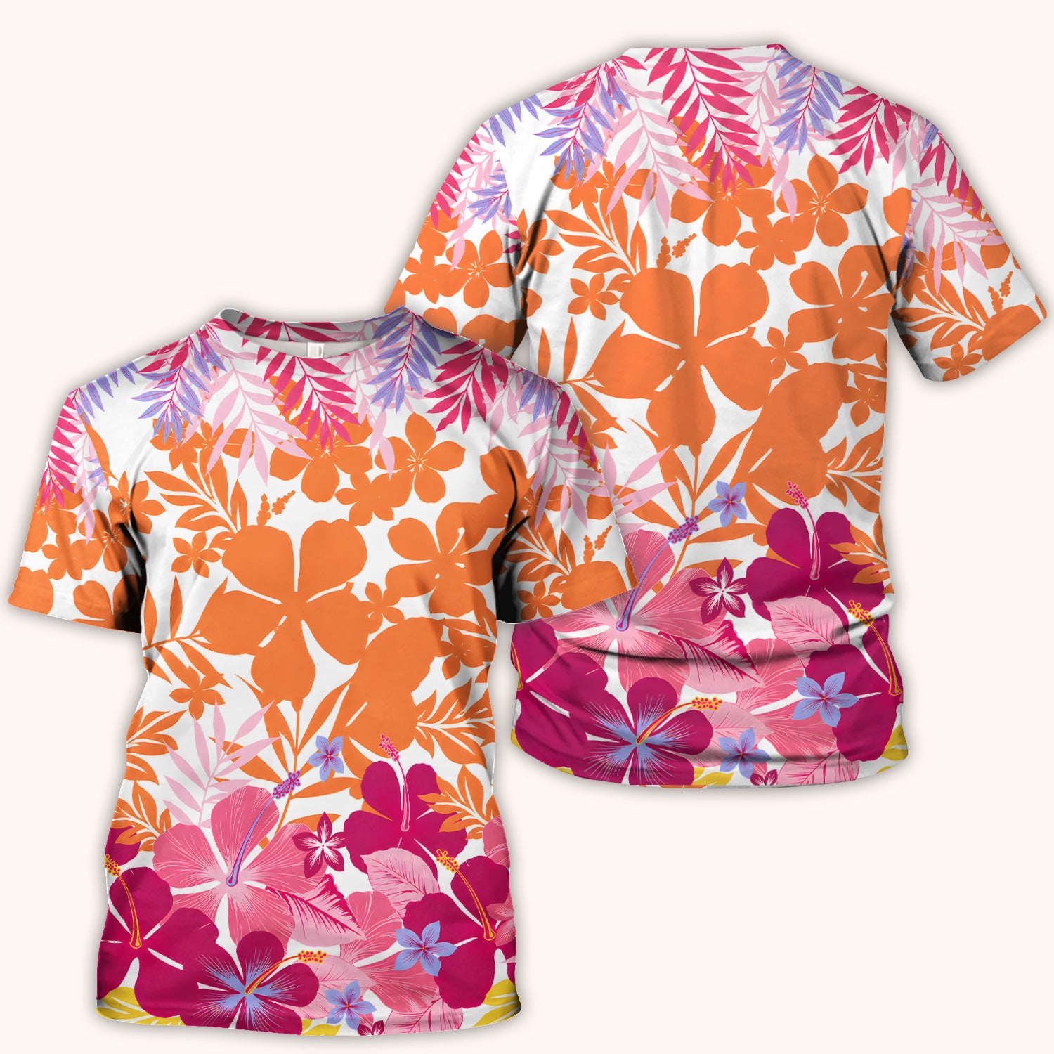 Cheerful Tropical Hibiscus Bloom Pattern Scrub Top, Comfortable Scrubs for Nurses
