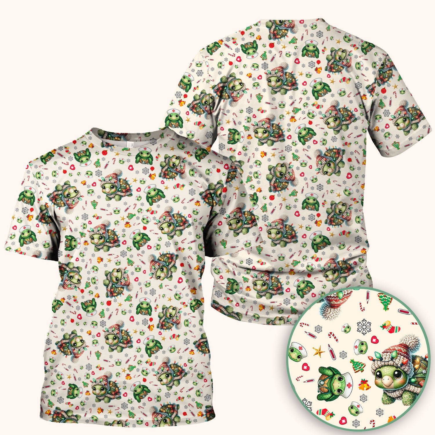 Christmas Turtle Scrub Top - Cute Funny Nurse Shirt - Holiday Medical Uniform for Women RN LPN CNA Gift Idea