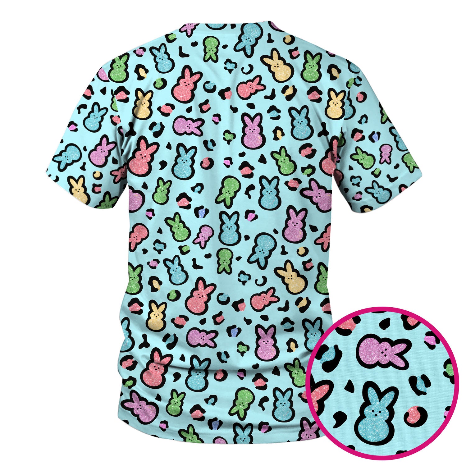 Cute Easter Bunny Pastel Pattern Scrub Top, Comfortable Scrubs for Nurses