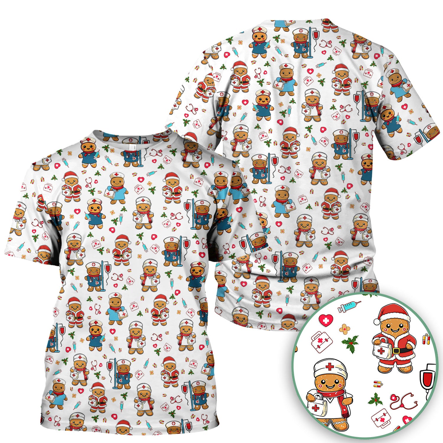 Elf Gingerbread Man Nurse Scrub Top - Santa’s Favorite Nurse Holiday Medical Uniform RN LPN CNA Gift