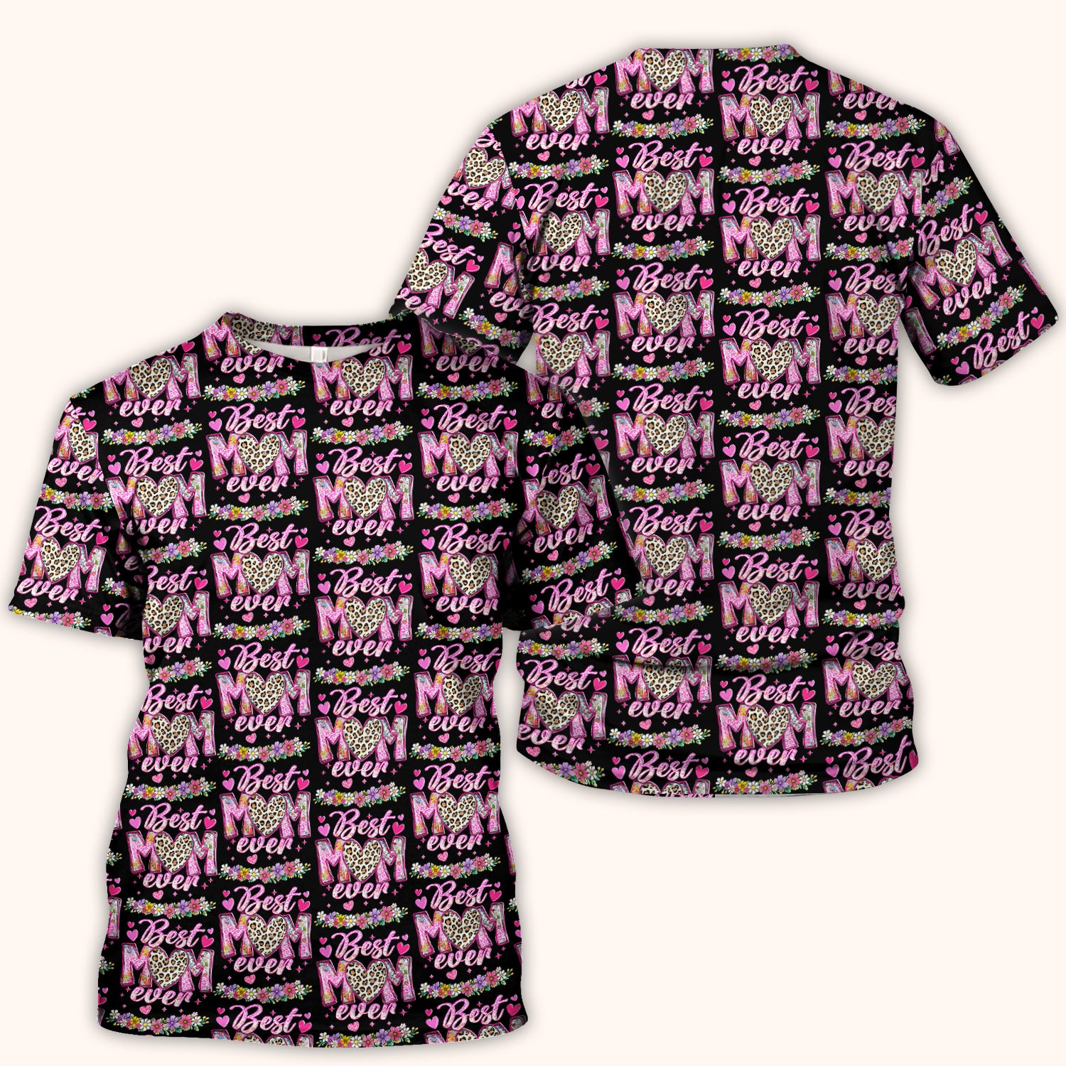 Best Mom Ever Leopard Heart Floral Pattern Scrub Top, Comfortable Scrubs for Nurses