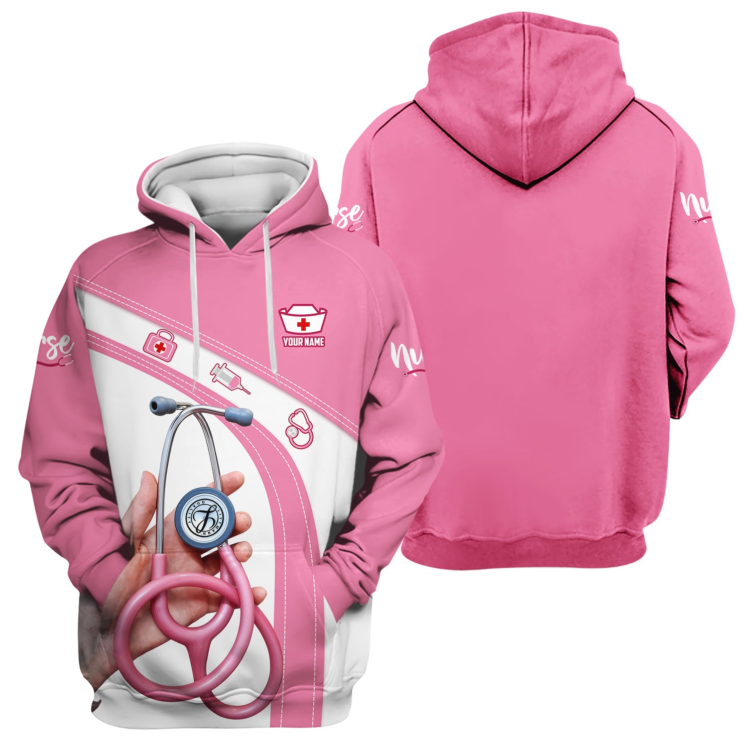 Custom Name Pink Nurse Shirt - Cute Stethoscope Gift for Female RN LPN CNA - Appreciation Week Medical Tee