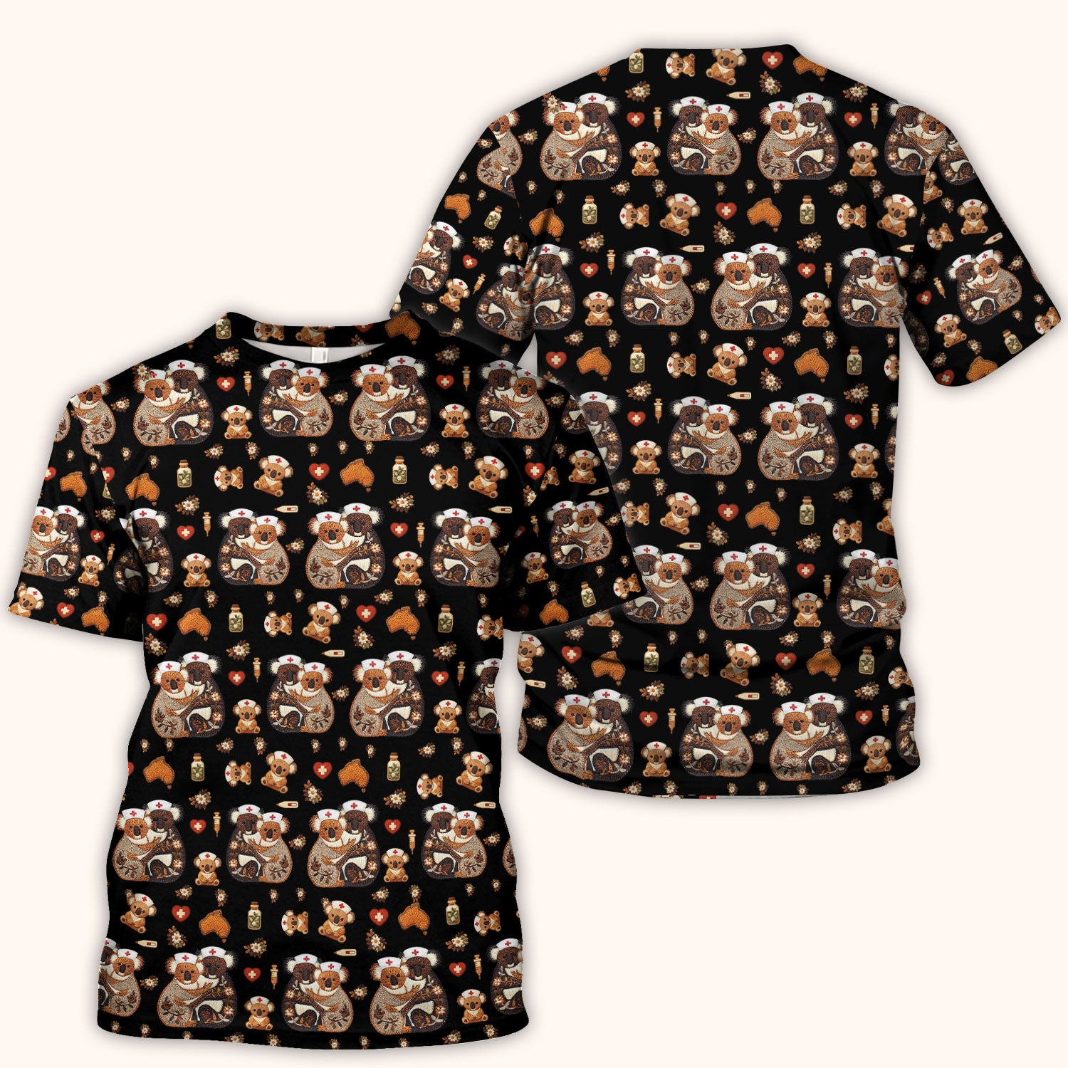 Cute Cartoon Koala Valentine Nurse Design Scrub Top, Breathable Fabrics Nursing Uniform