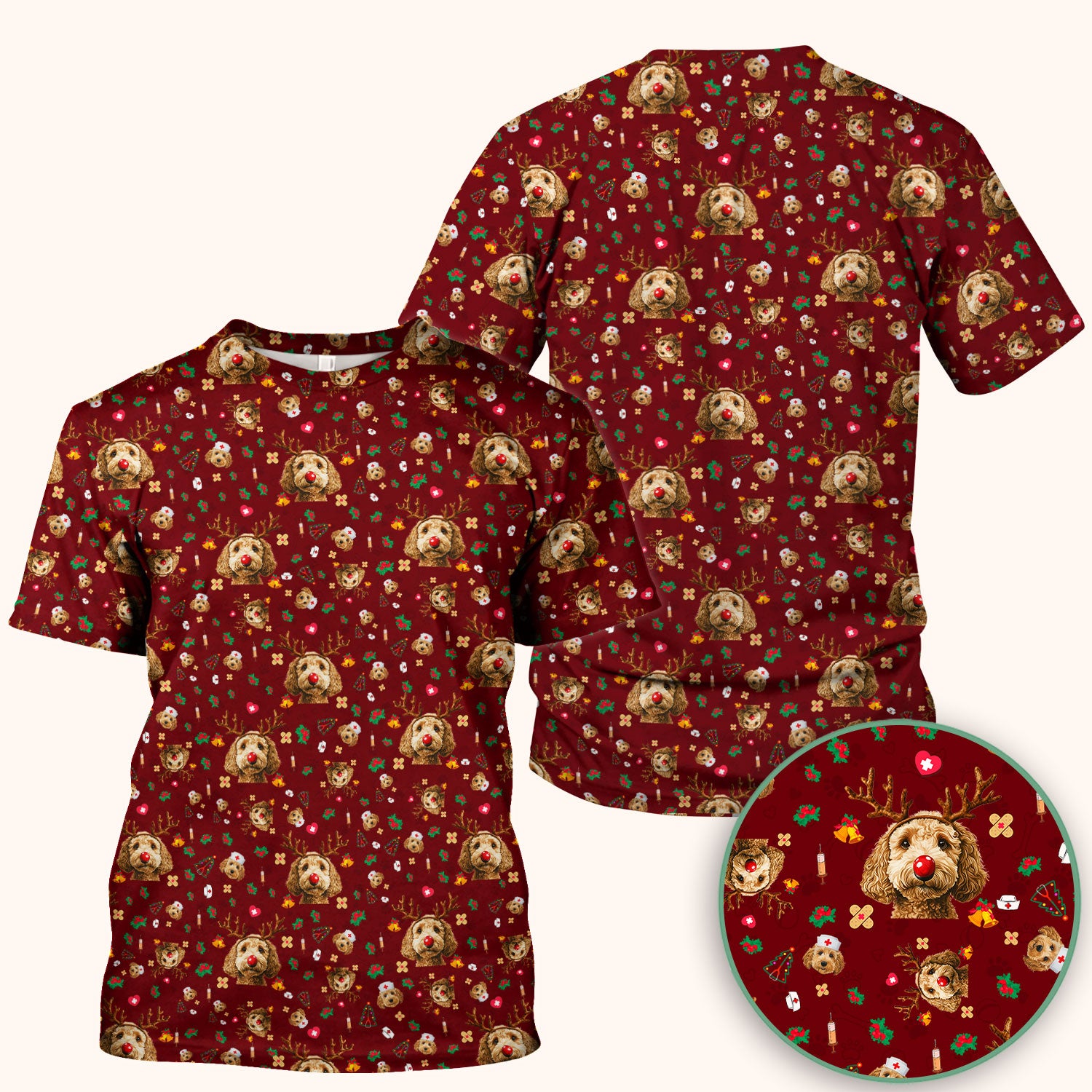 Christmas Labradoodle Scrub Top - Funny Reindeer Dog Nurse Shirt - Cute Holiday Medical Uniform for Women Healthcare Gift