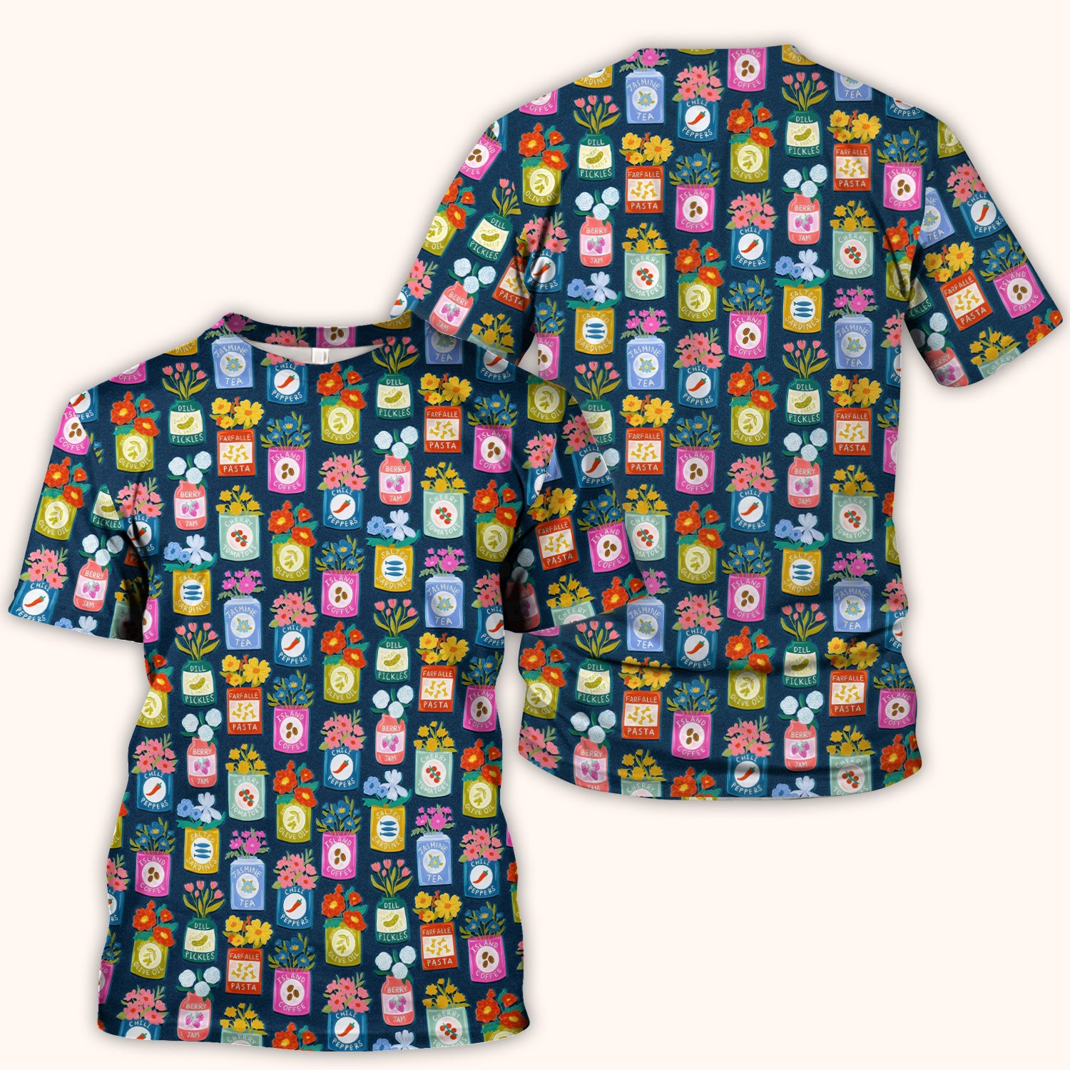 Colorful Pantry Jars Flowers Pattern Scrubs Top, Comfortable Scrubs for Nurses
