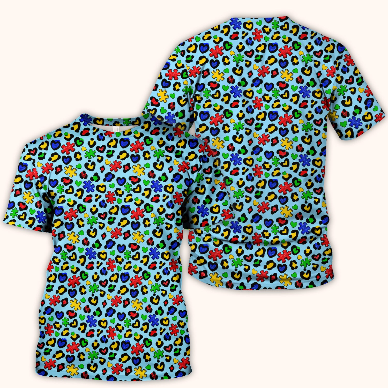 Puzzle Heart Awareness Print Scrub Top, Soft & Comfortable Scrubs for Nurses