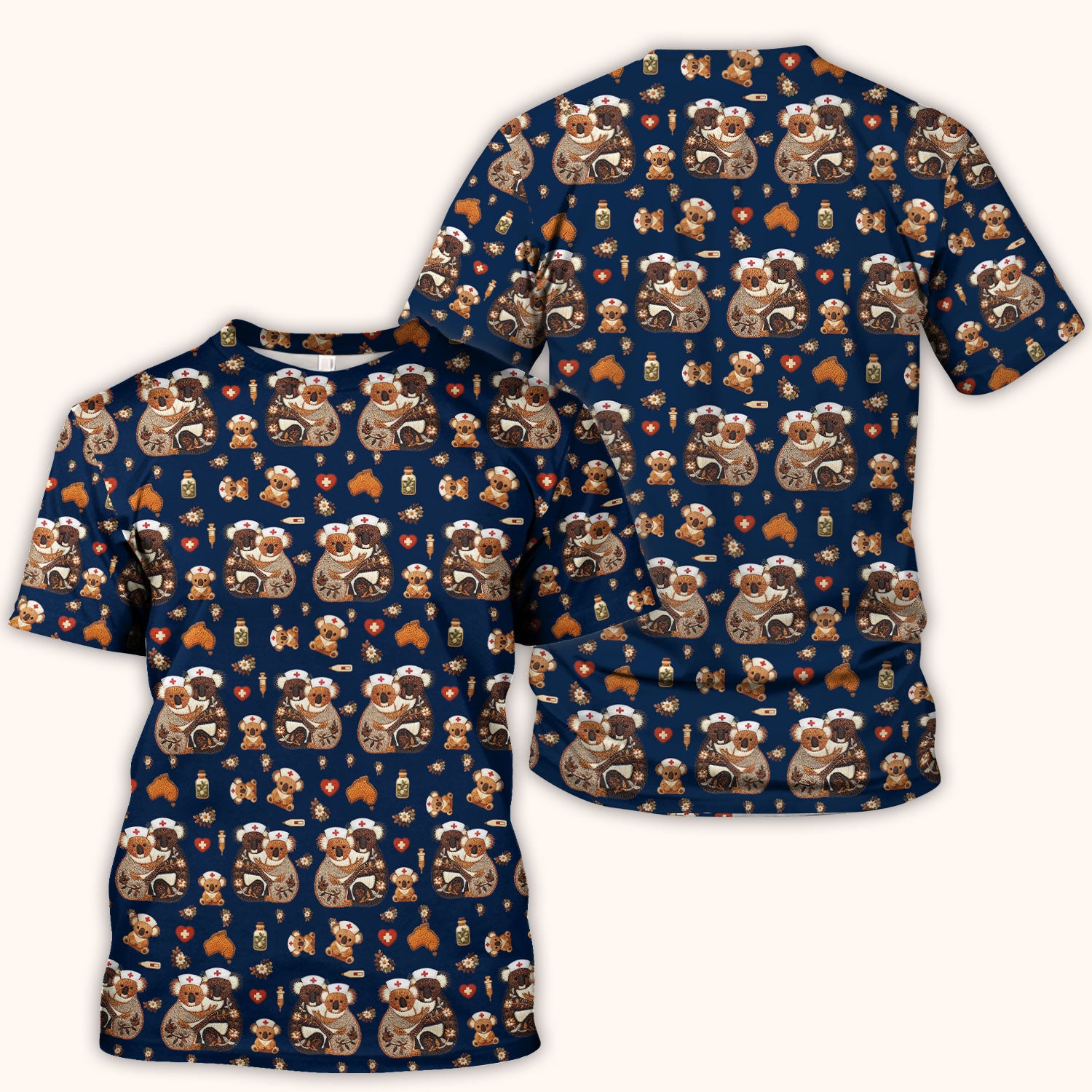 Cute Cartoon Koala Valentine Nurse Design Scrub Top, Breathable Fabrics Nursing Uniform