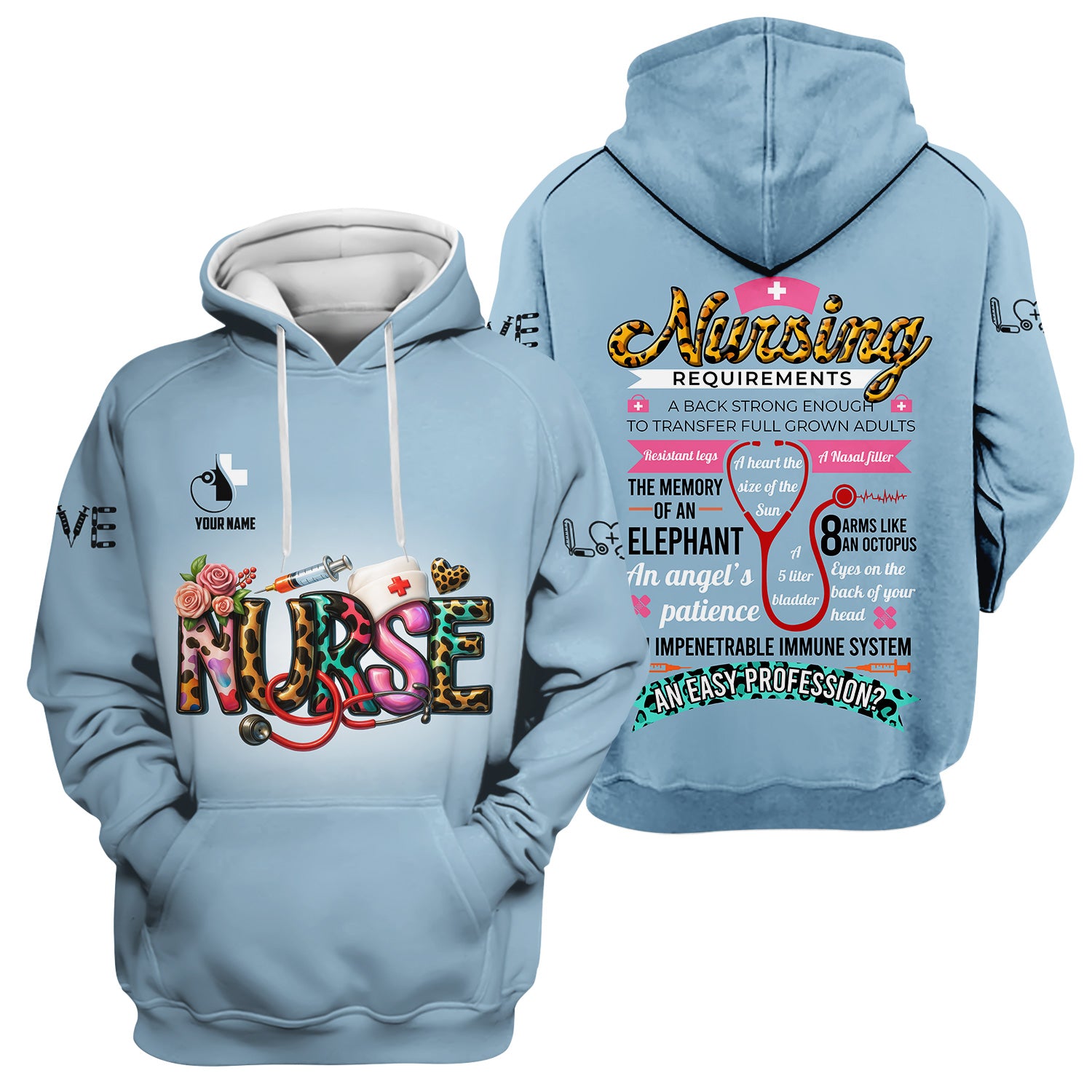 Personalized Funny Nurse Shirt for Women RN LPN CNA - Colorful Front and Back Design - Nursing Requirements Quote - Appreciation Gift for Healthcare Workers
