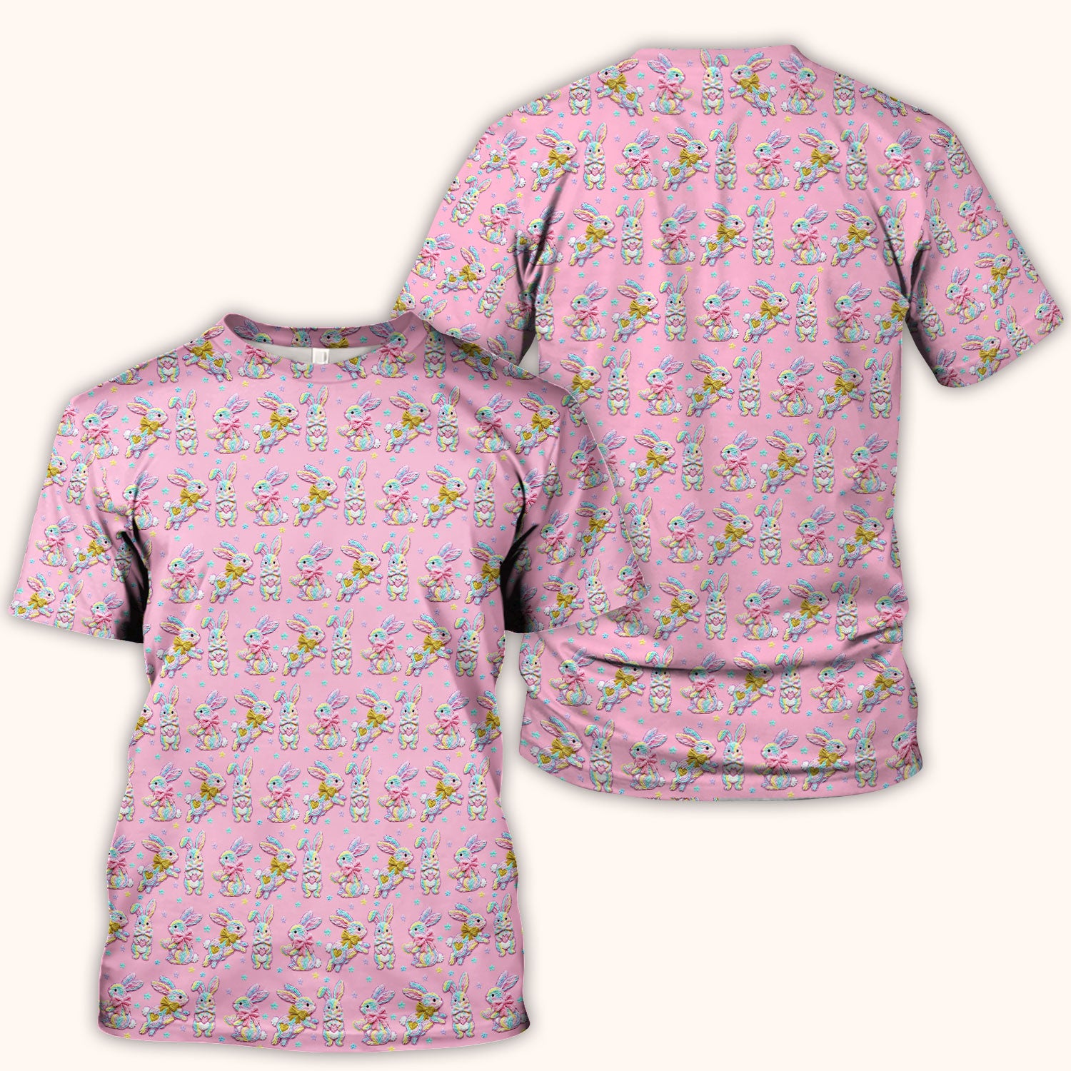 Cartoon Bunny All Over Print Scrub Top, Comfortable Scrubs for Nurses, Easter