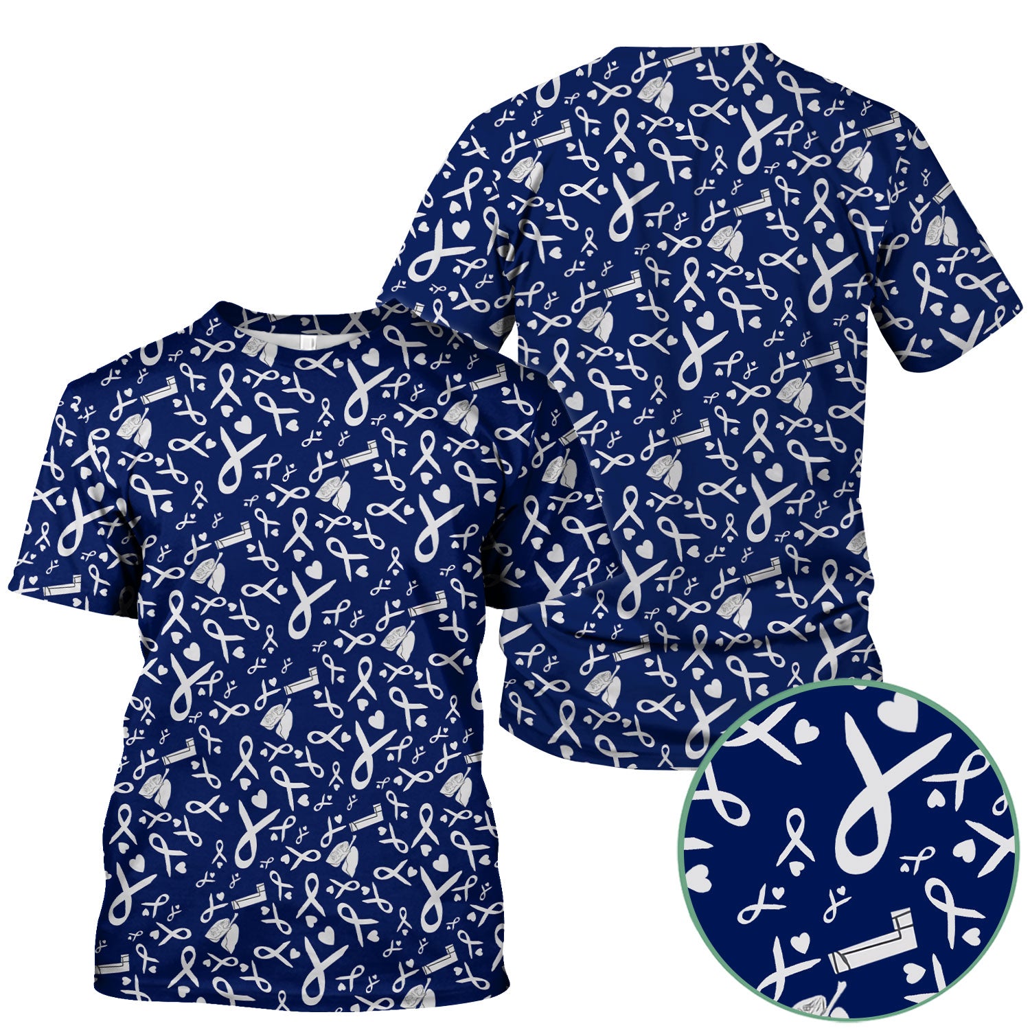 Lung Cancer Awareness Nurse Scrub Top - Gray Ribbon Inhaler & Lungs Pattern - COPD Asthma Medical Uniform Gift for RN LPN CNA