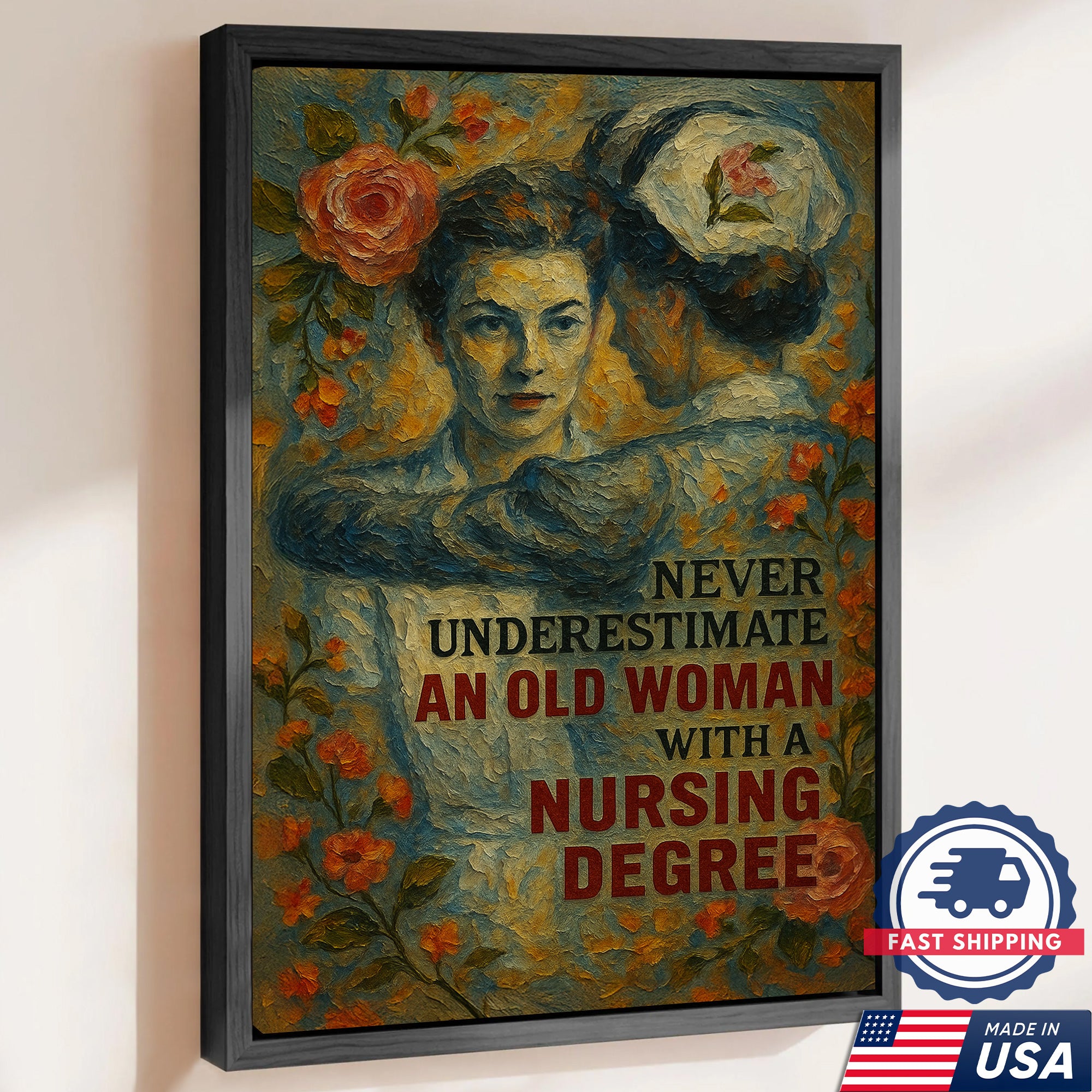 Nurse Canvas Wall Art, Nursing Degree Quote Vintage, Gift for RN LPN CNA Medical Staff