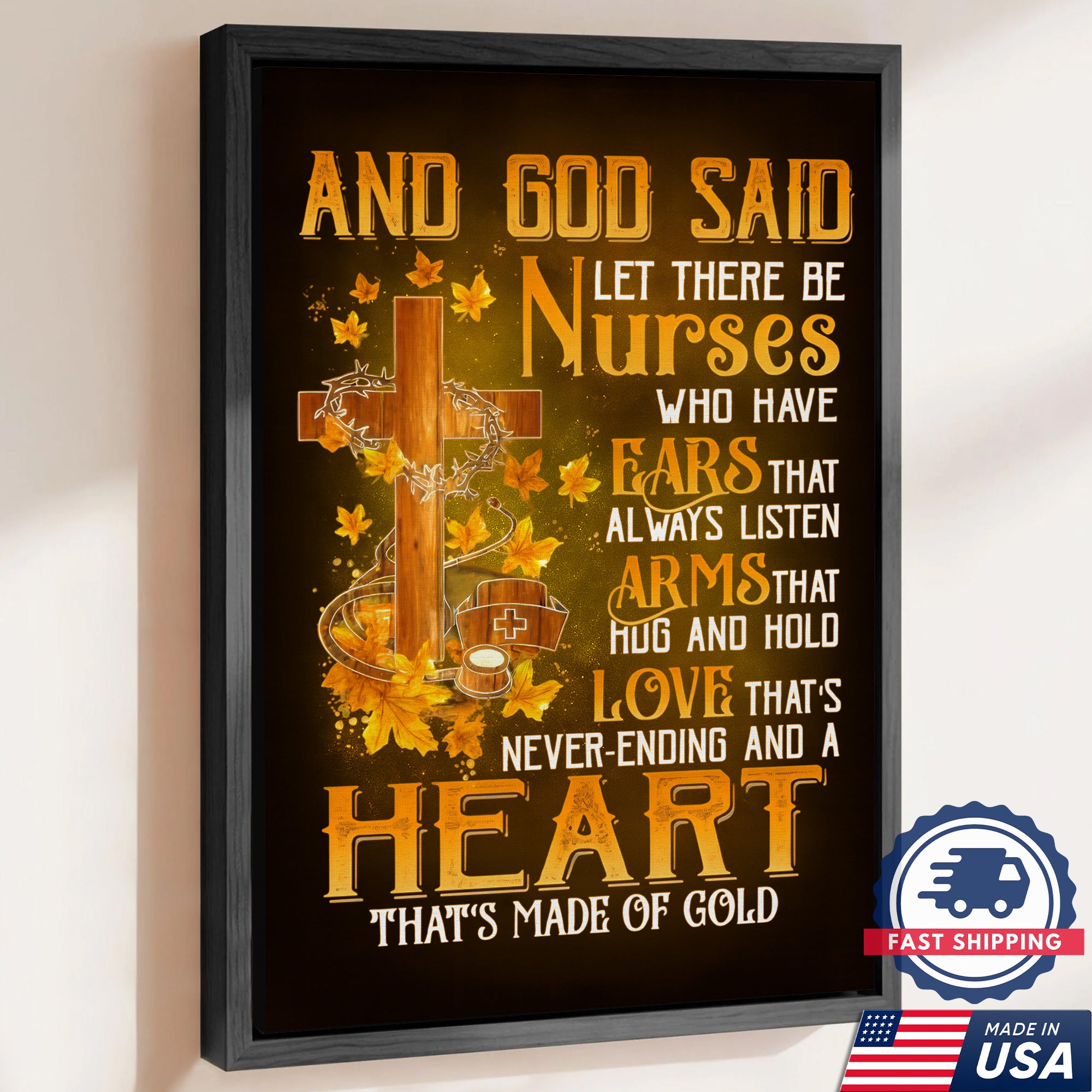 Christian Nurse Wall Art Canvas, And God Said Let There Be Nurses Quote, Gift for RN CNA LPN