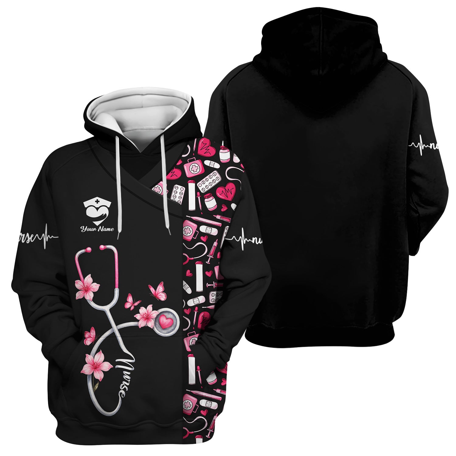 Custom Cute Floral Nurse Scrub Top for Women - Medical Uniform with Stethoscope Design - Comfortable Workwear for RN, CNA, LPN, Medical Staff