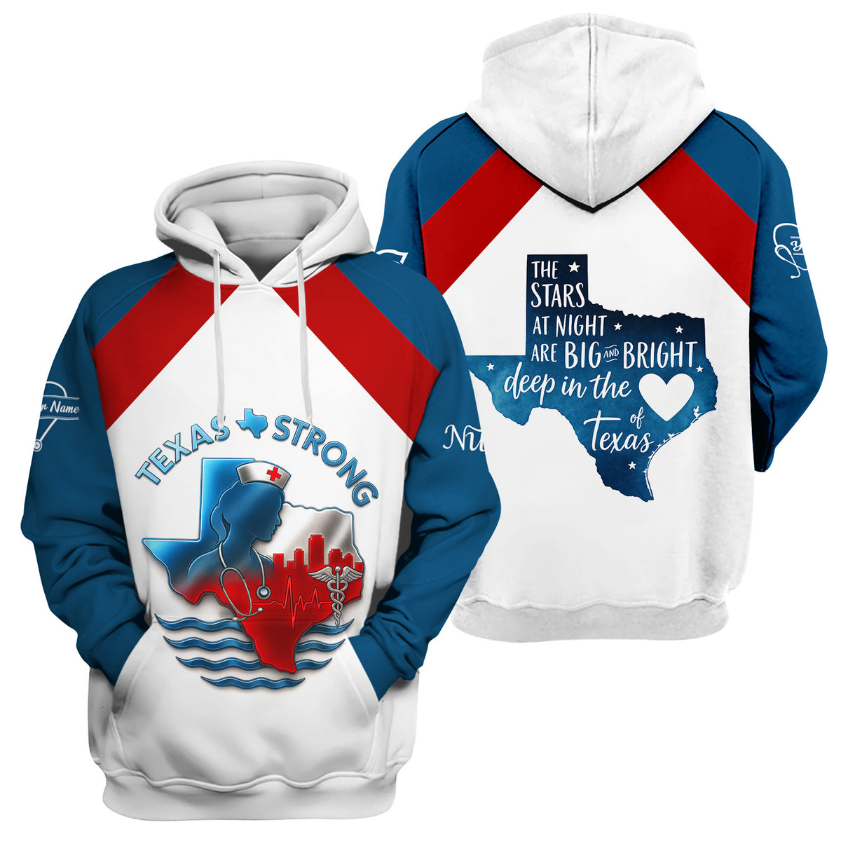 Texas Strong Nurse Scrubs - Personalized with Stethoscope & Texas Flag - Custom Name for RN, CNA, LPN - Gift for Healthcare Workers