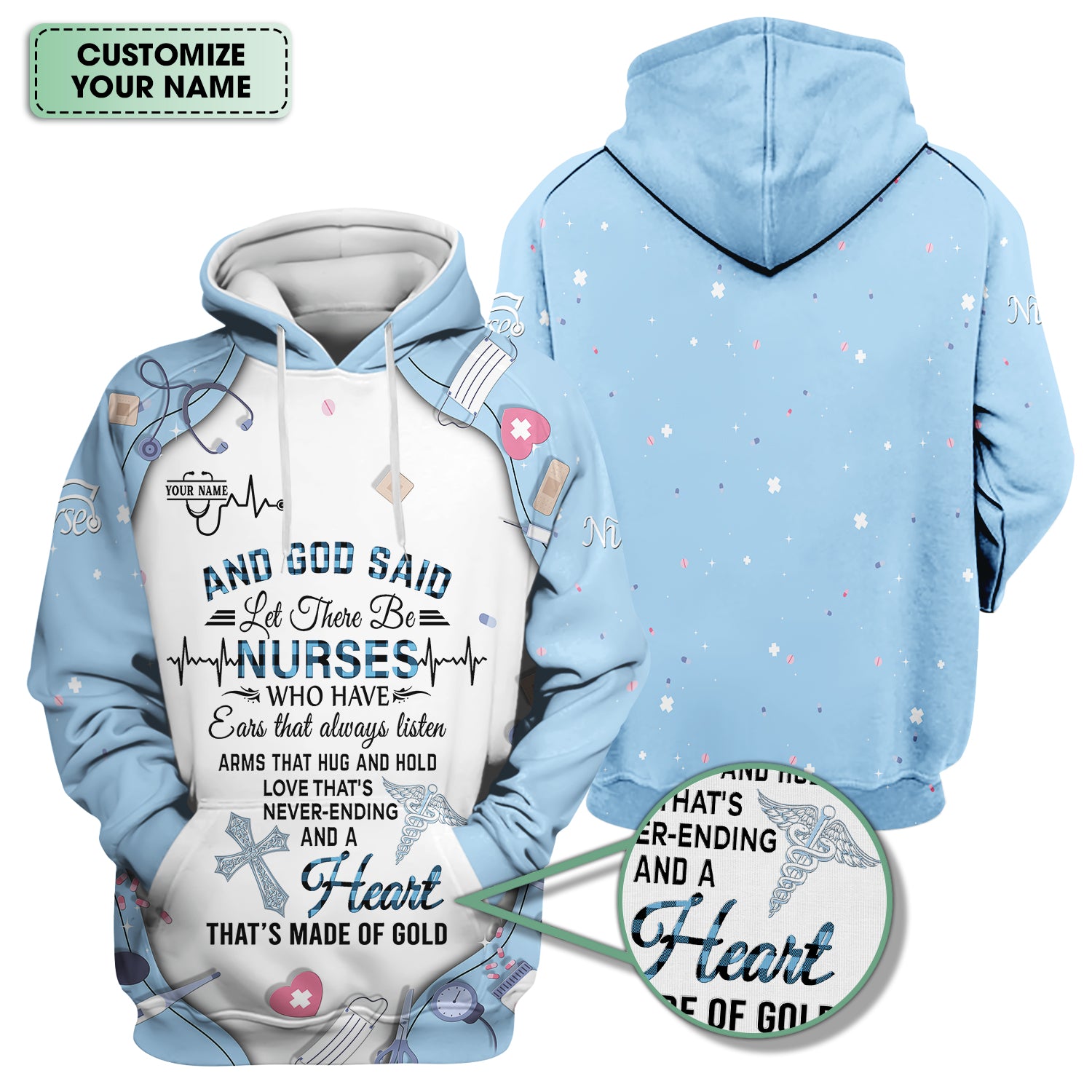 Personalized Nurse Shirt Christian Apparel - And God Said Let There Be Nurses Graphic Tee - Gift for RN LPN CNA