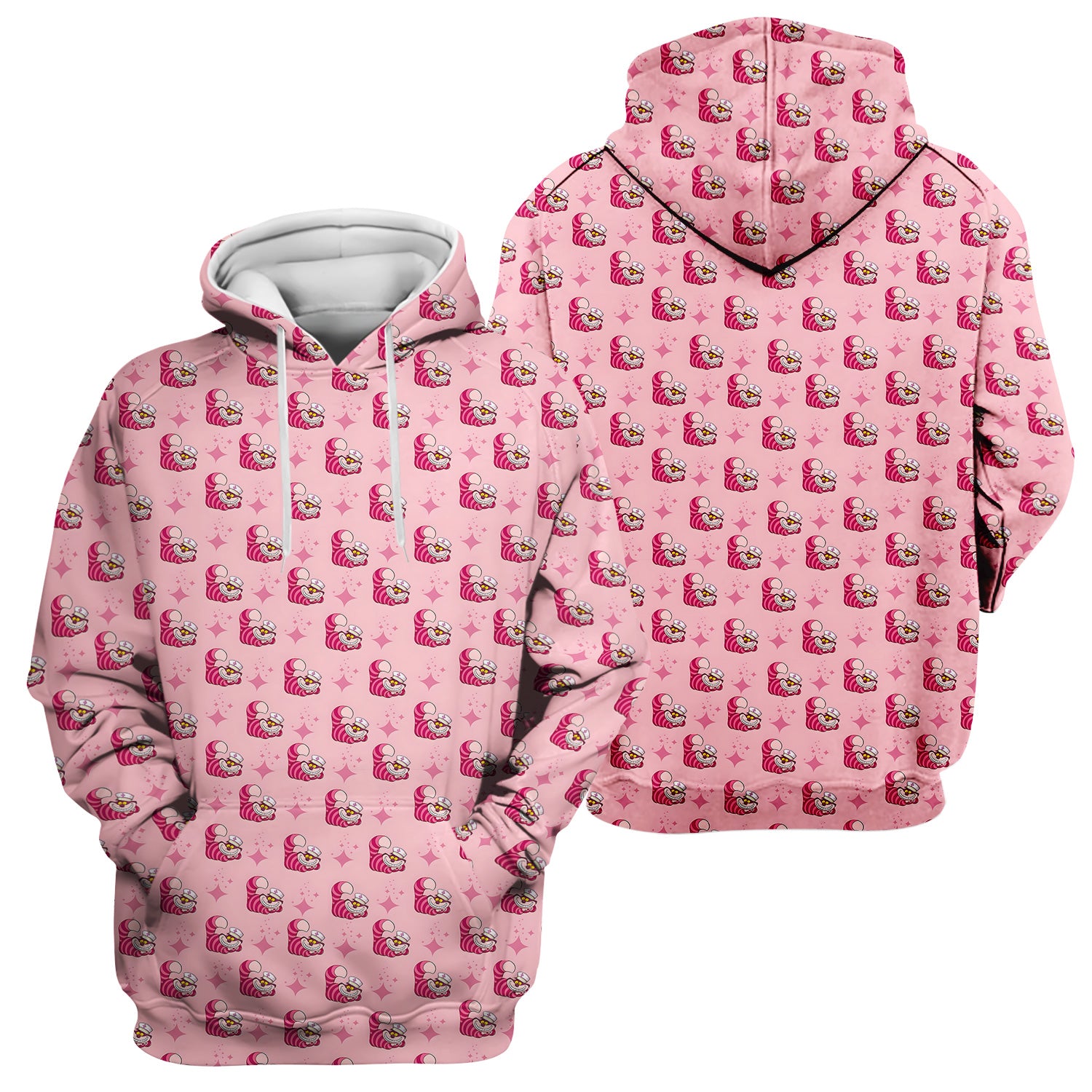 Cute Pink Mouse Print Nurse Scrubs - Funny Cartoon Animal Nursing Scrub Top For Women - Medical Uniform Gift For Healthcare Workers RN LPN CNA