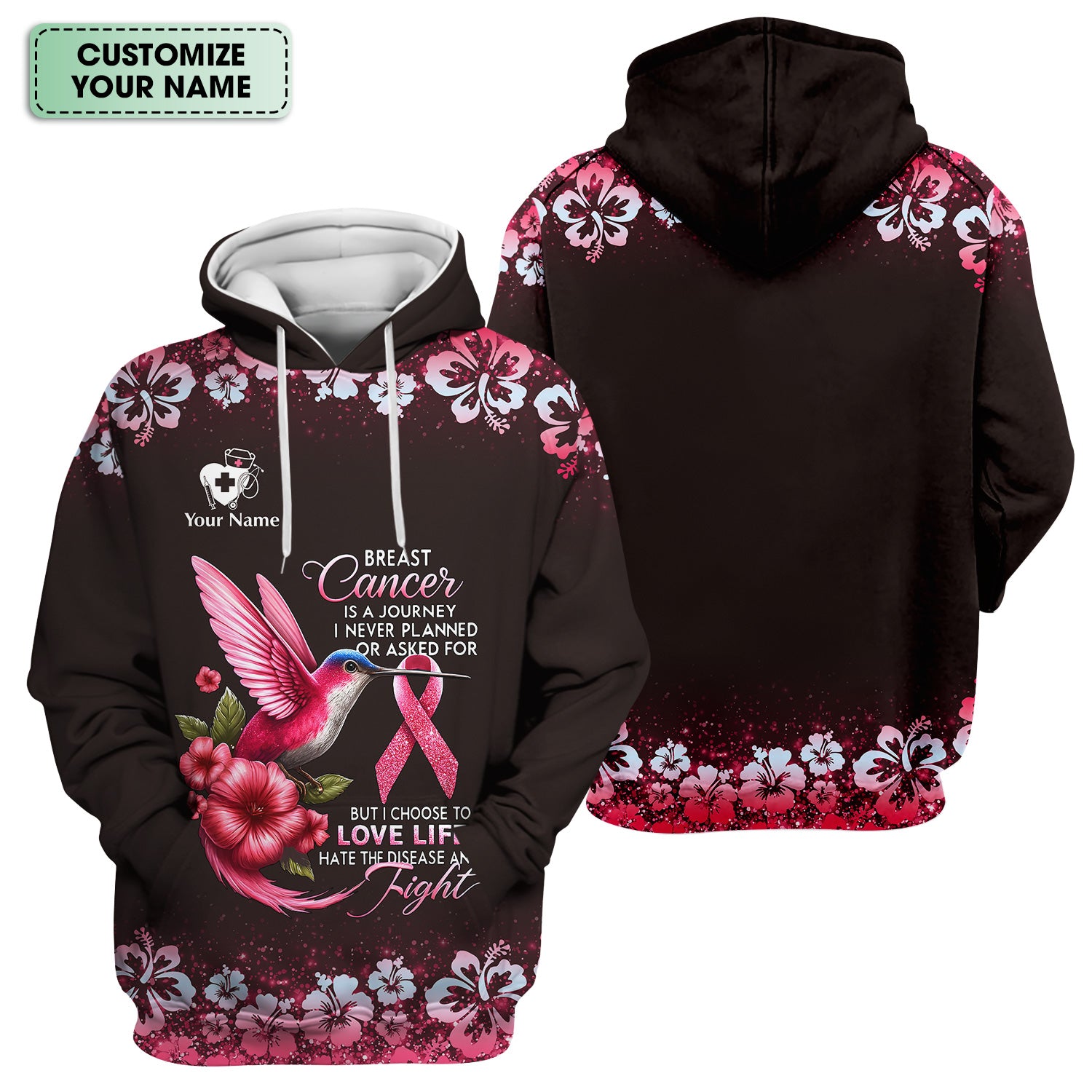 Custom Breast Cancer Awareness Shirt - Hummingbird Pink Ribbon Graphic Tee - Gift for RN LPN CNA