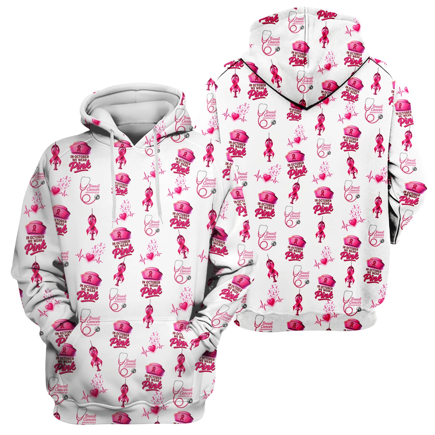 Nurse Breast Cancer Awareness Scrub Top - In October We Wear Pink Design - Gift for RN LPN Healthcare Workers