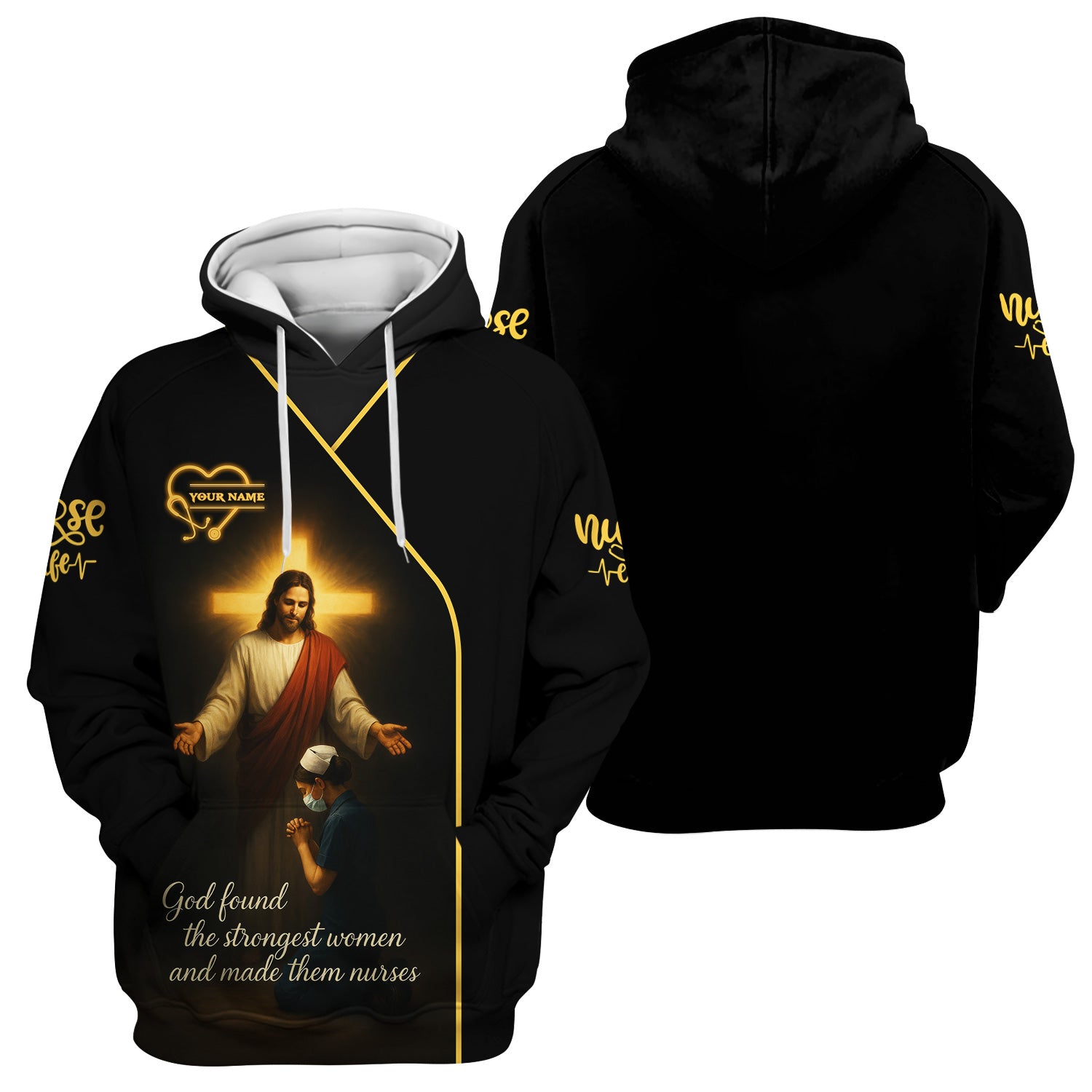 Custom Jesus Nurse Scrub for Women - God Found Strongest Women Quote - Personalized Christian Gift for CNA RN LPN