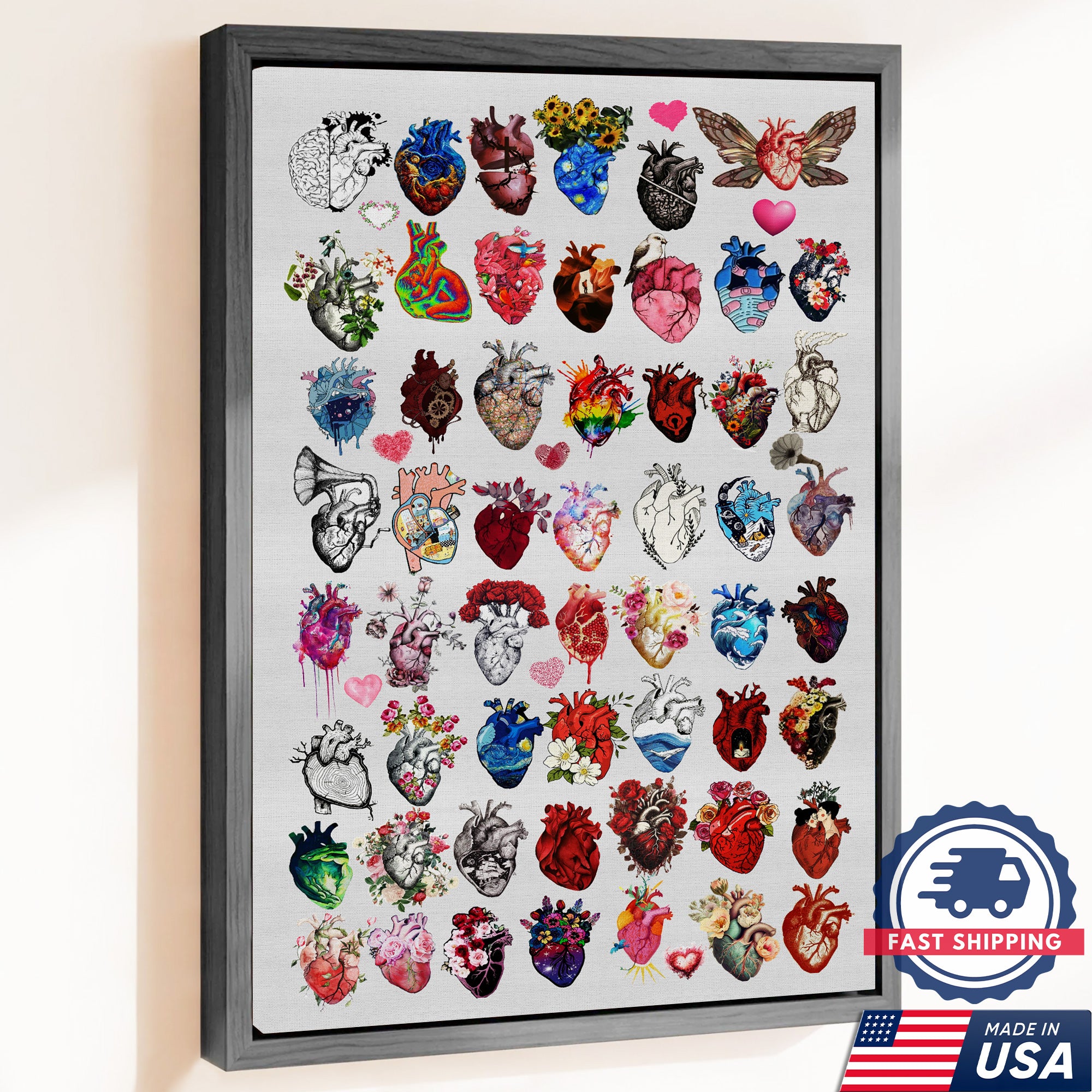 Anatomical Heart Art Canvas, Floral Heart Wall Decor, RN LPN CNA Healthcare Worker Gift