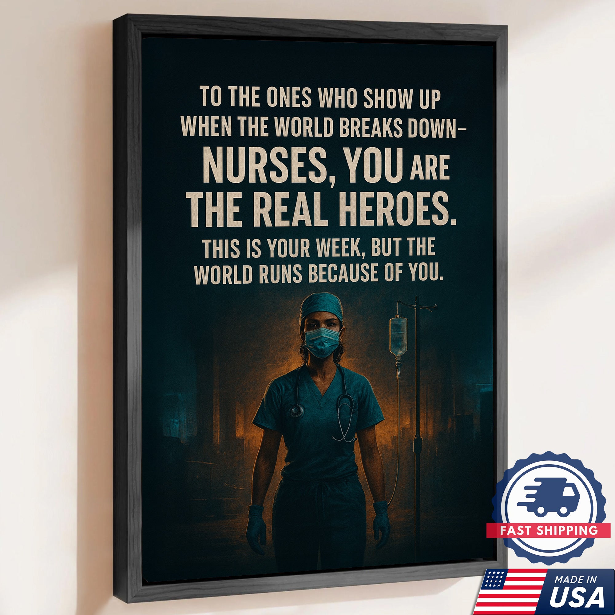 Nurses Are The Real Heroes Wall Art, Inspirational Canvas for Healthcare Worker, RN LPN CNA Gift