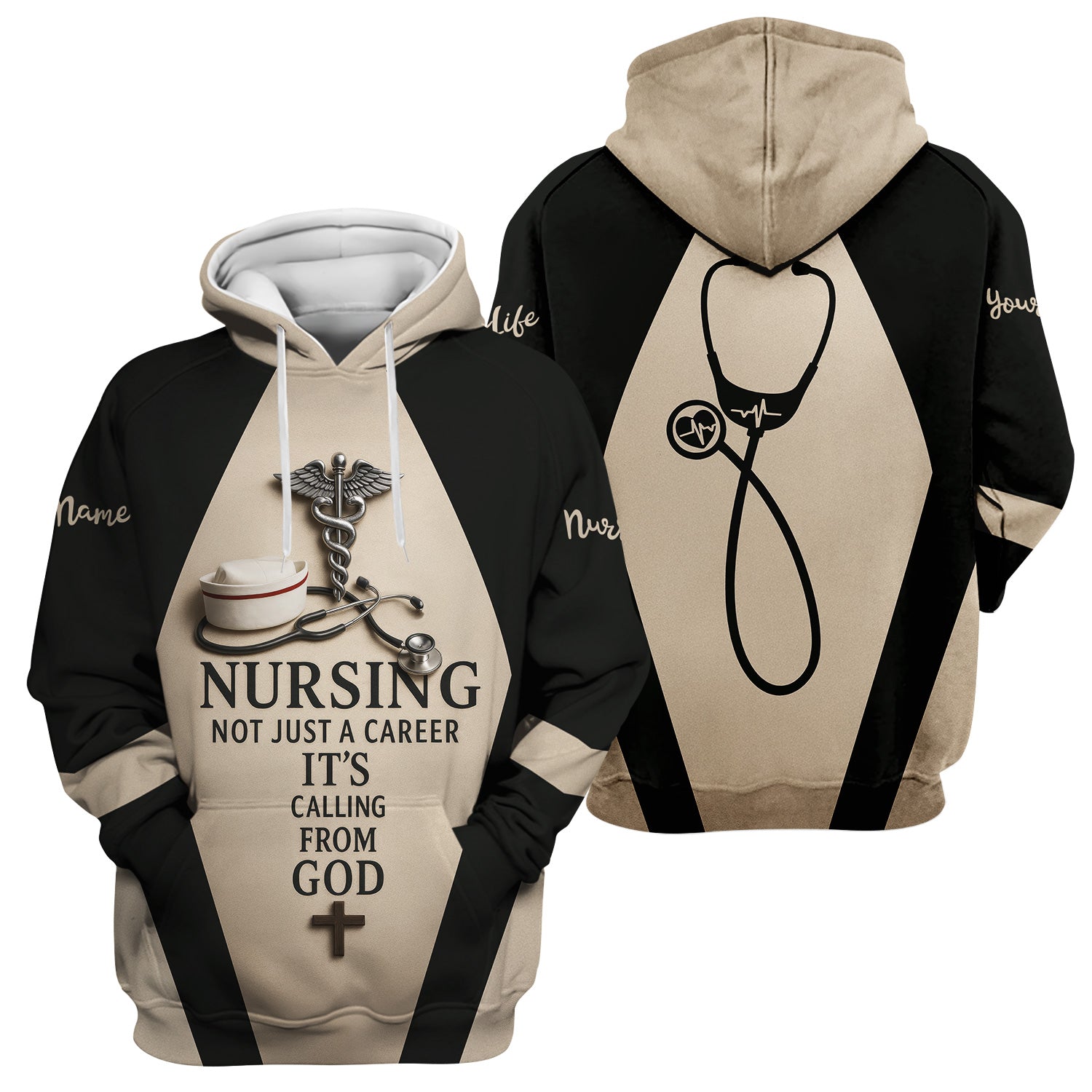Personalized Nurse Scrubs - Stethoscope & Cross Design - Nursing Is A Calling Shirt for RN CNA LPN Healthcare Workers